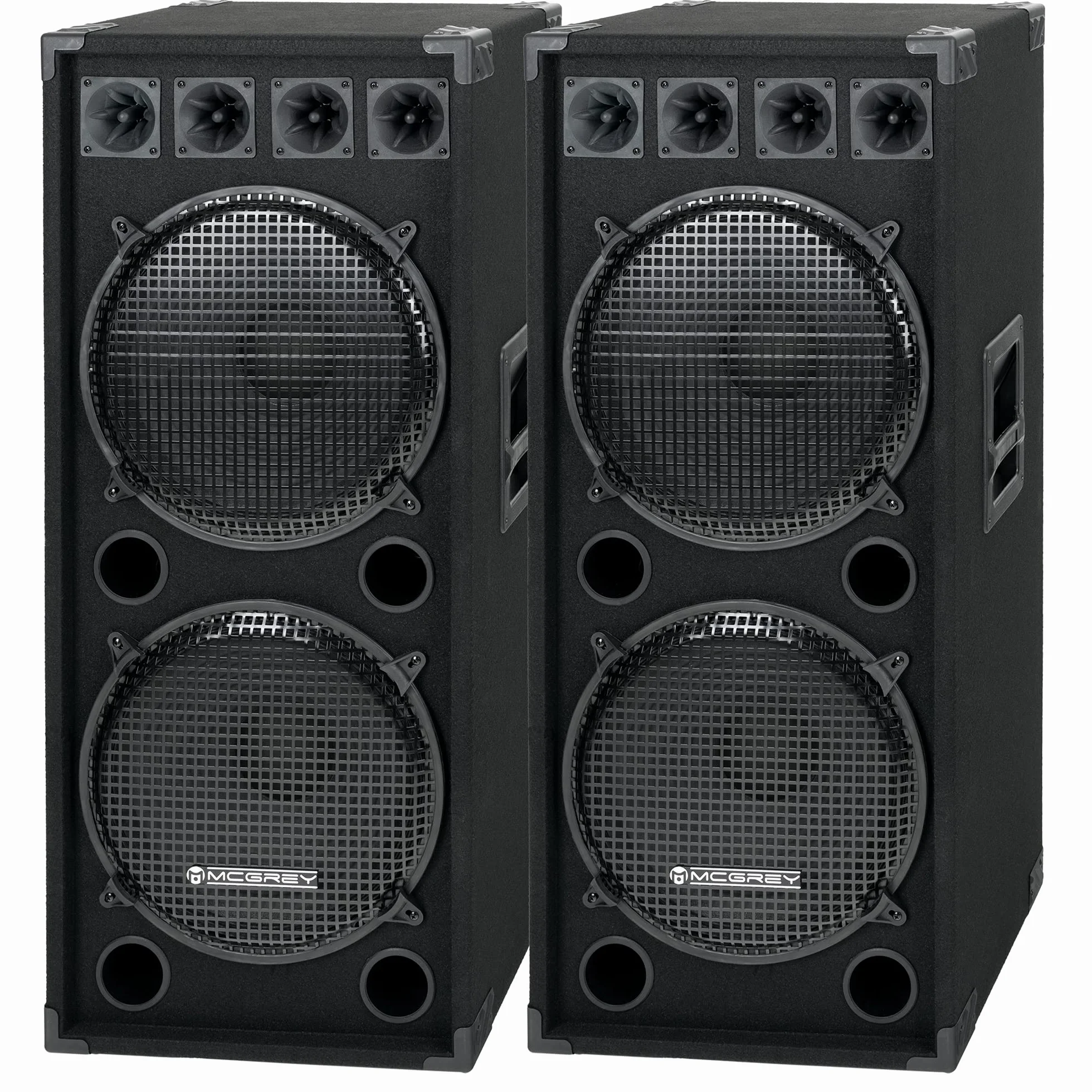 McGrey 2X DJ-2522 2-Etagen DJ PA Lautsprecher Box 2X 38cm (15“) Subwoofer 1500W (Paar, Passiv, 2-Wege System, Holzgehäuse)