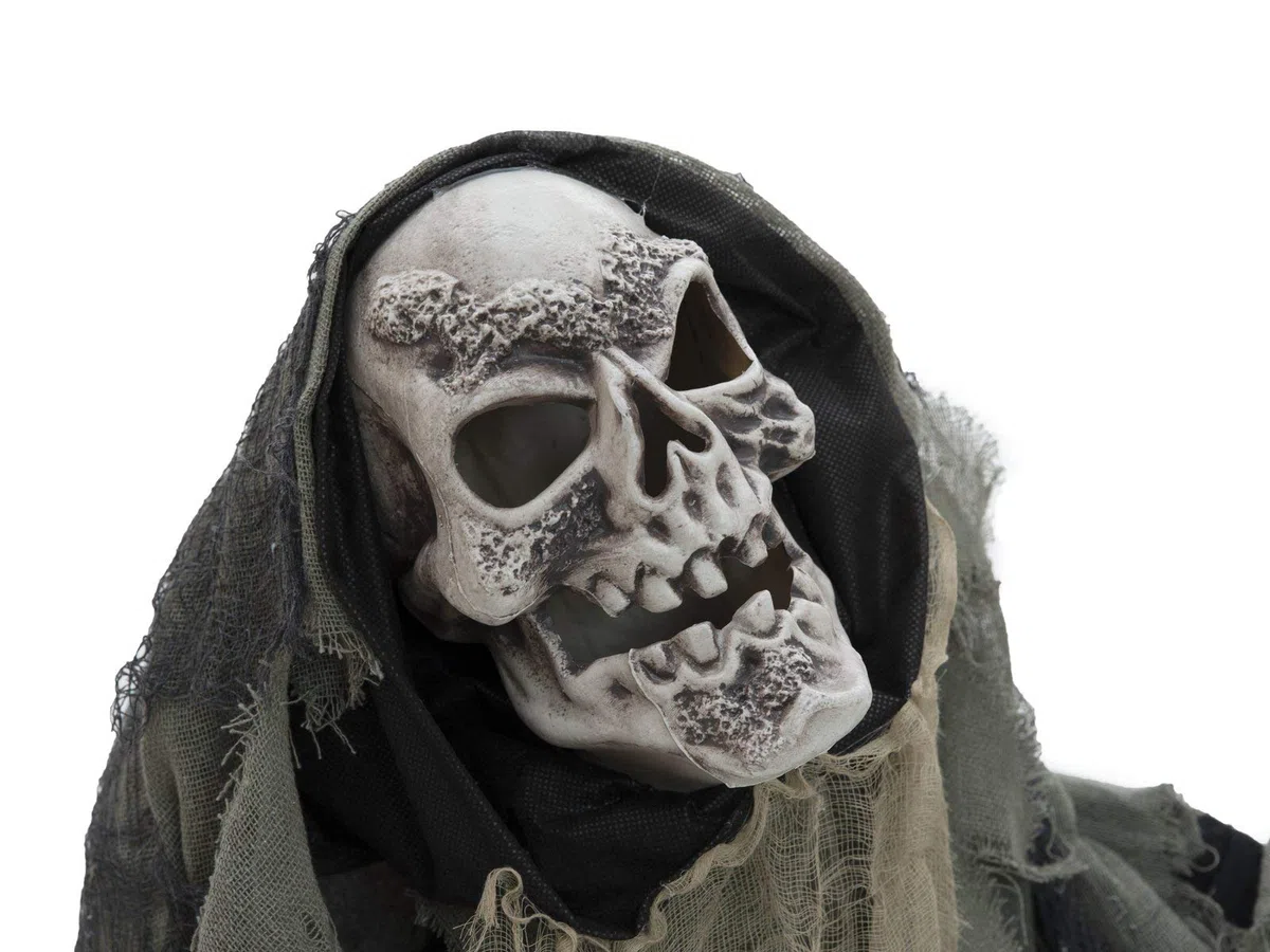 EUROPALMS Halloween Figur Wanderer, 160cm | Animiertes Skelett als Standfigur