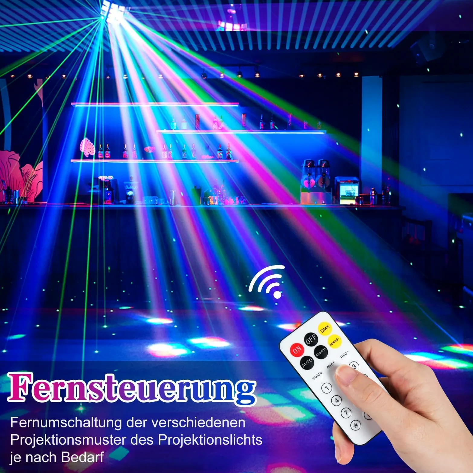 LED Bühnenbeleuchtung Partylicht, DMX512 2 in 1 RGB Disco Licht, Discolicht Party Lichter Musikgesteuert mit Fernbedienung,Derby Light DJ Disco Lichter für Party Club Bar Home Weihnachten Halloween