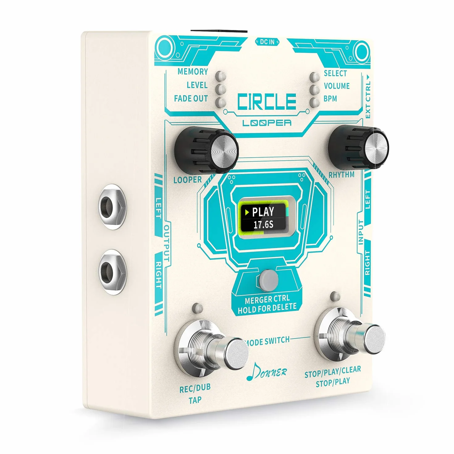 Donner Circle Looper Record Gitarren Effektpedal mit Time Progress Bar Display Loop Pedal Max. 4min Aufnahmezeit für jede Schleife, 160 Minuten Gesamtaufnahmekapazität, Unbegrenzt Overdubbing