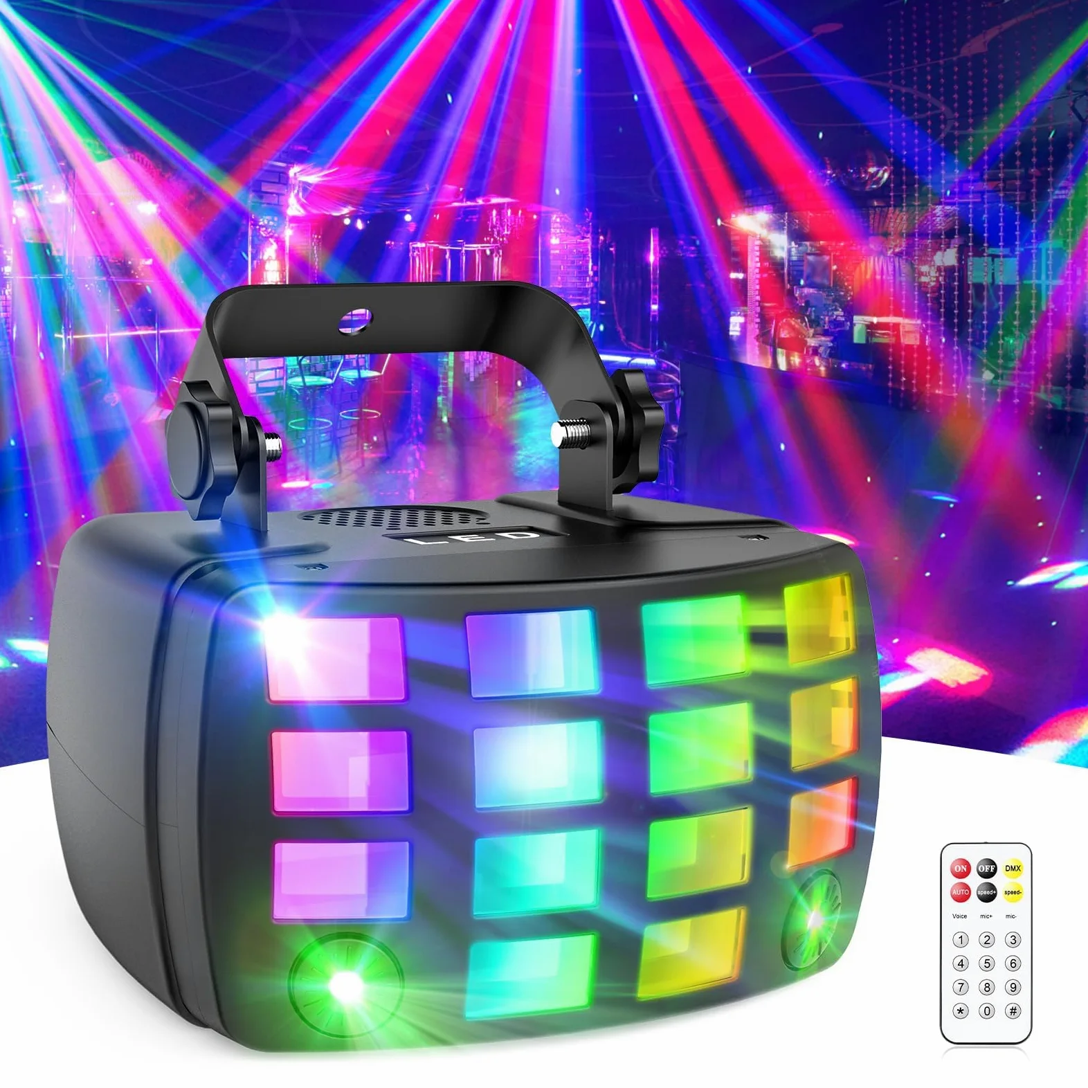 LED Bühnenbeleuchtung Partylicht, DMX512 2 in 1 RGB Disco Licht, Discolicht Party Lichter Musikgesteuert mit Fernbedienung,Derby Light DJ Disco Lichter für Party Club Bar Home Weihnachten Halloween