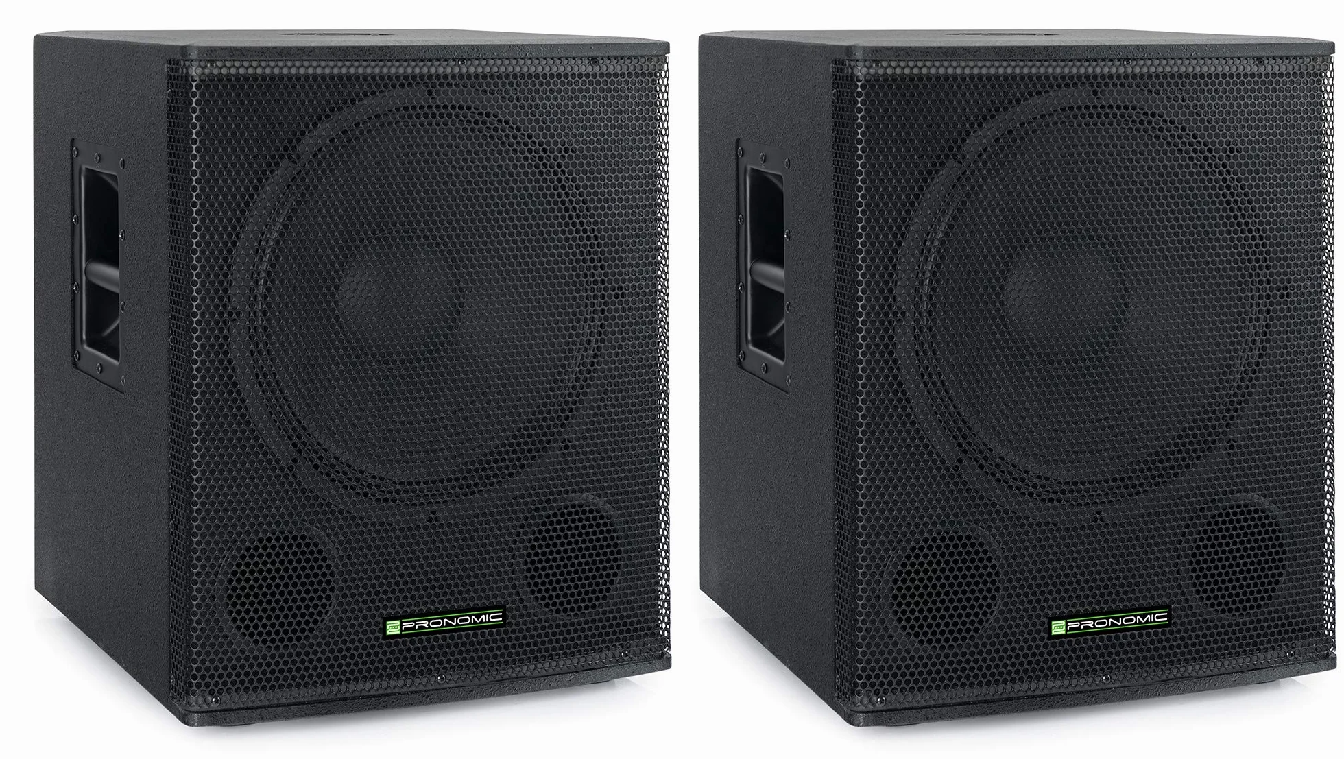 Pronomic SA-18 SUB Aktiv Subwoofer 2X Set - 18" Speaker mit Bassreflex-Öffnungen - 600 Watt Spitzenleistung - max. SPL: 126 dB - 35mm-Flansch - schwarz