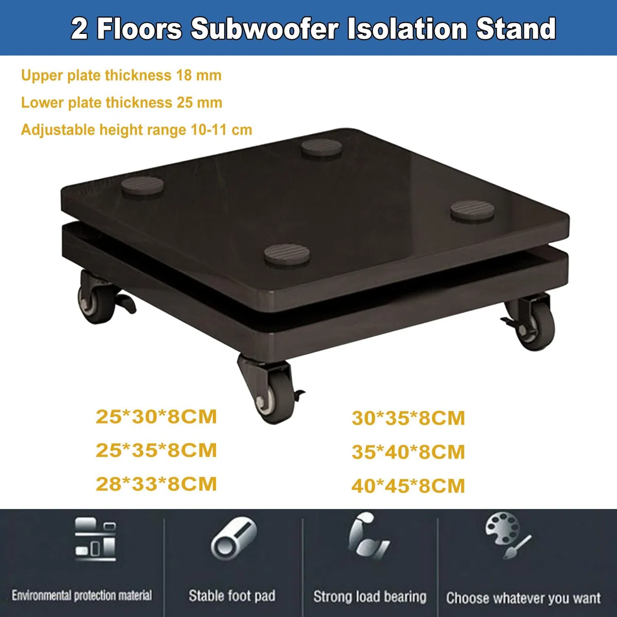 Subwoofer Lautsprecherständer, Lautsprecherisolationsständer, Subwoofer Audioisolationsplattform mit Rädern für Standardlautsprecher,A,30 * 35 * 8CM