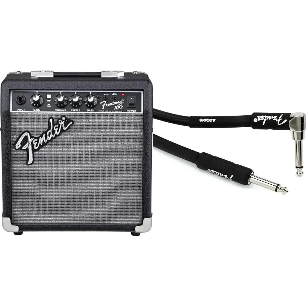 Fender Frontman 10G Combo Gitarrenverstärker & Professional Series Instrumentenkabel – 10 ft / 3 m Gerade/Abgewinkelt, 3 Meter