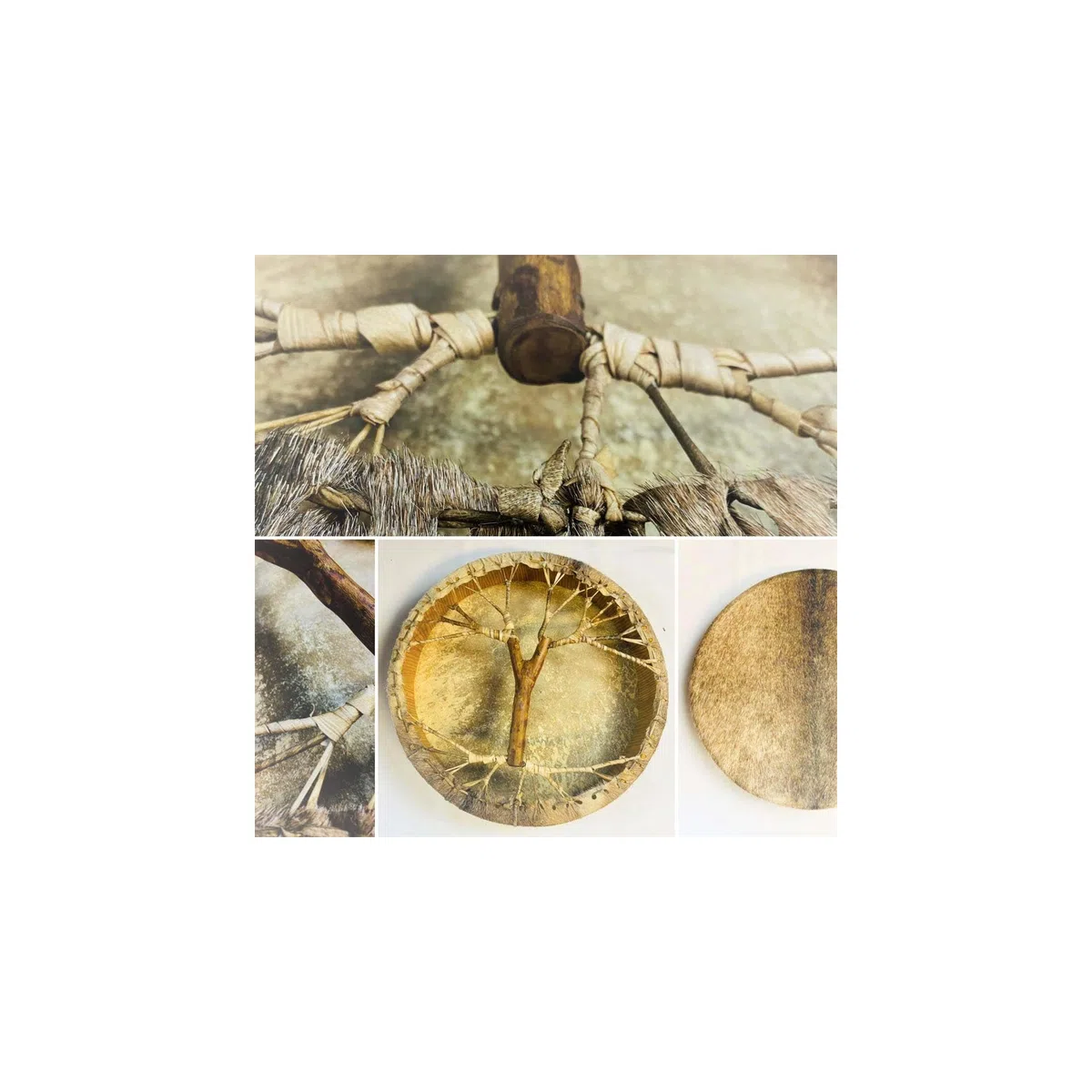 Schamanentrommel Ziegenfell Ø 50 cm mit Griff im Baum Stil Rahmentrommel im mysevendo Set Rund Shaman Drum Goat Skin inkl. Stick