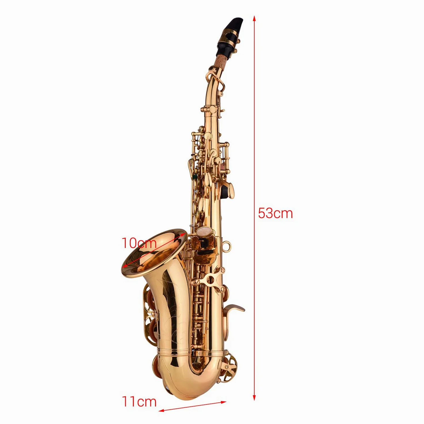 Mini-Bb-Sopransaxophon, Saxophon, Messingmaterial, Goldlack-Oberfläche, Holzblasinstrument mit Tragetasche, Handschuhe, Reinigungstuch, Bürste, Blätter, Saxophongurt,Bb Saxophon
