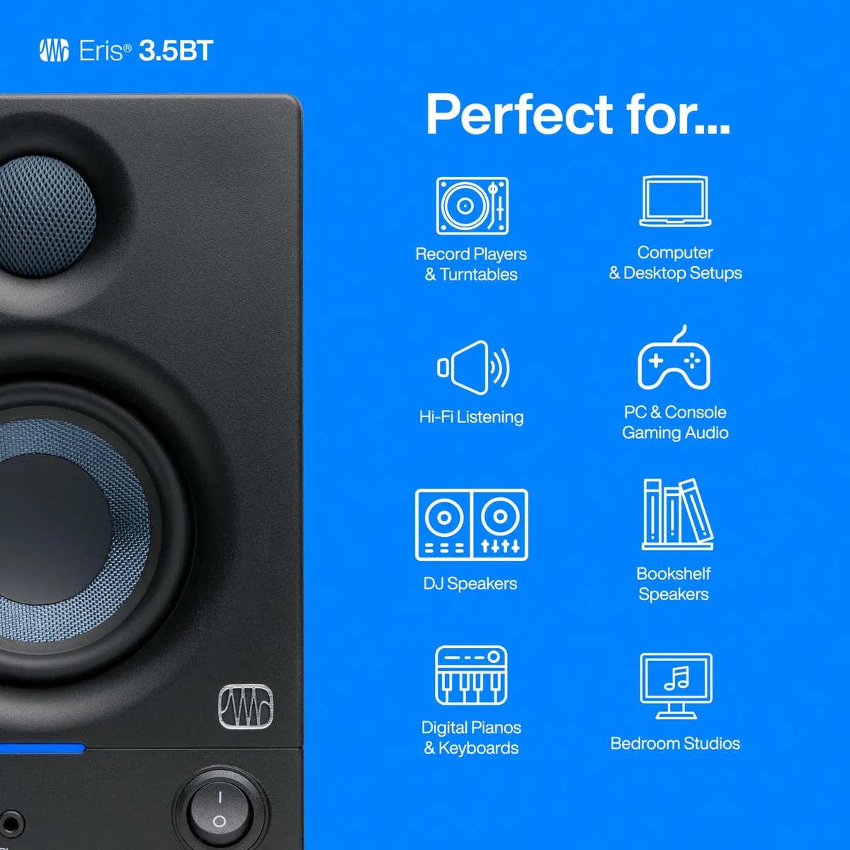 PreSonus Eris 3.5BT Gen 2, 3,5" Studiomonitore - Aktivlautsprecher für Multimedia, Gaming, hochwertige Studio-Musikproduktion mit Bluetooth, 50 W Leistung, Schwarz