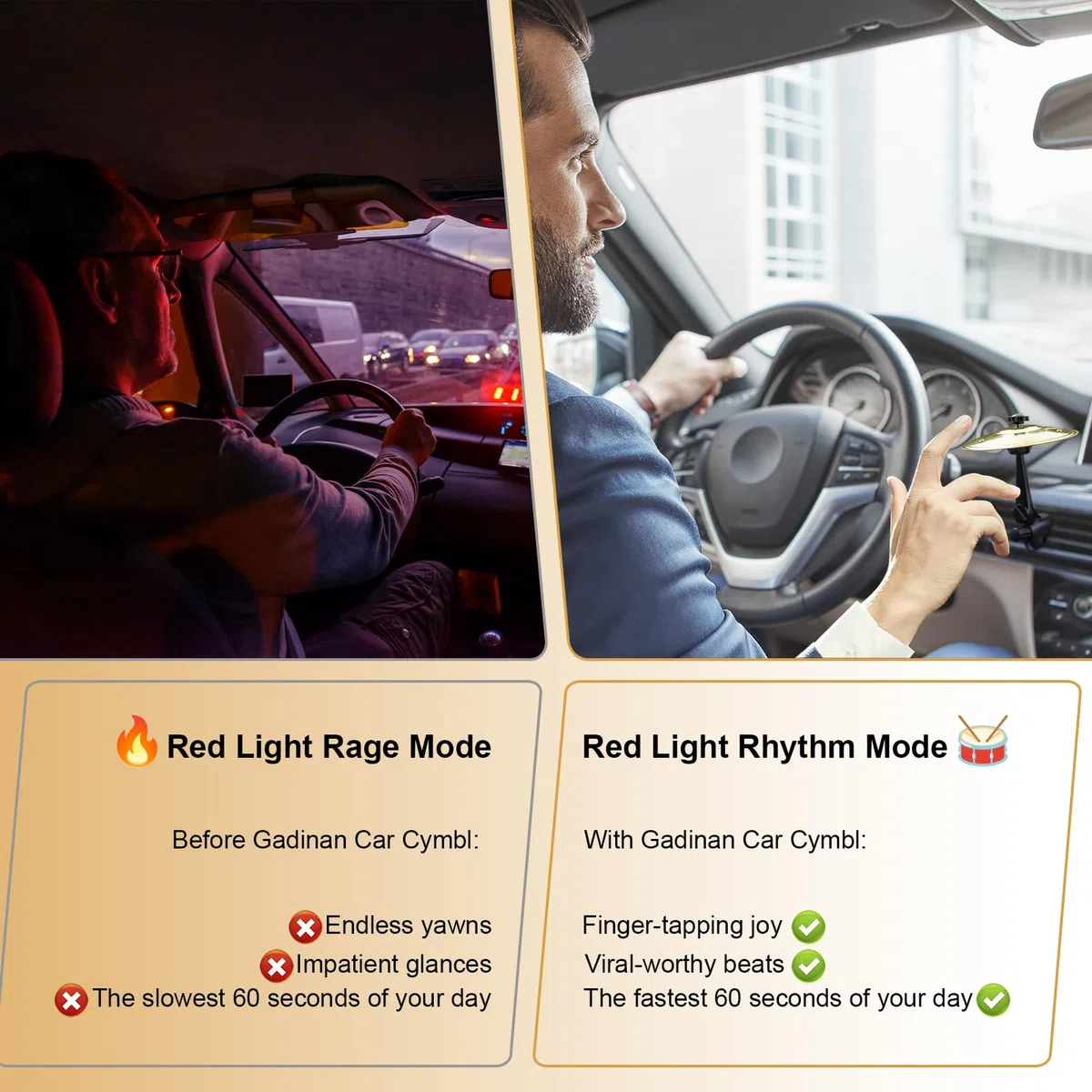 Mini-Auto-Trommel-Becken für Auto-Lüftungsschlitz (Gold) – Crash-Becken Armaturenbrett Ornament Zubehör für Musiker, Schlagzeuger, Musikliebhaber – lustiges Auto-Innen-Geschenk für Männer, Frauen