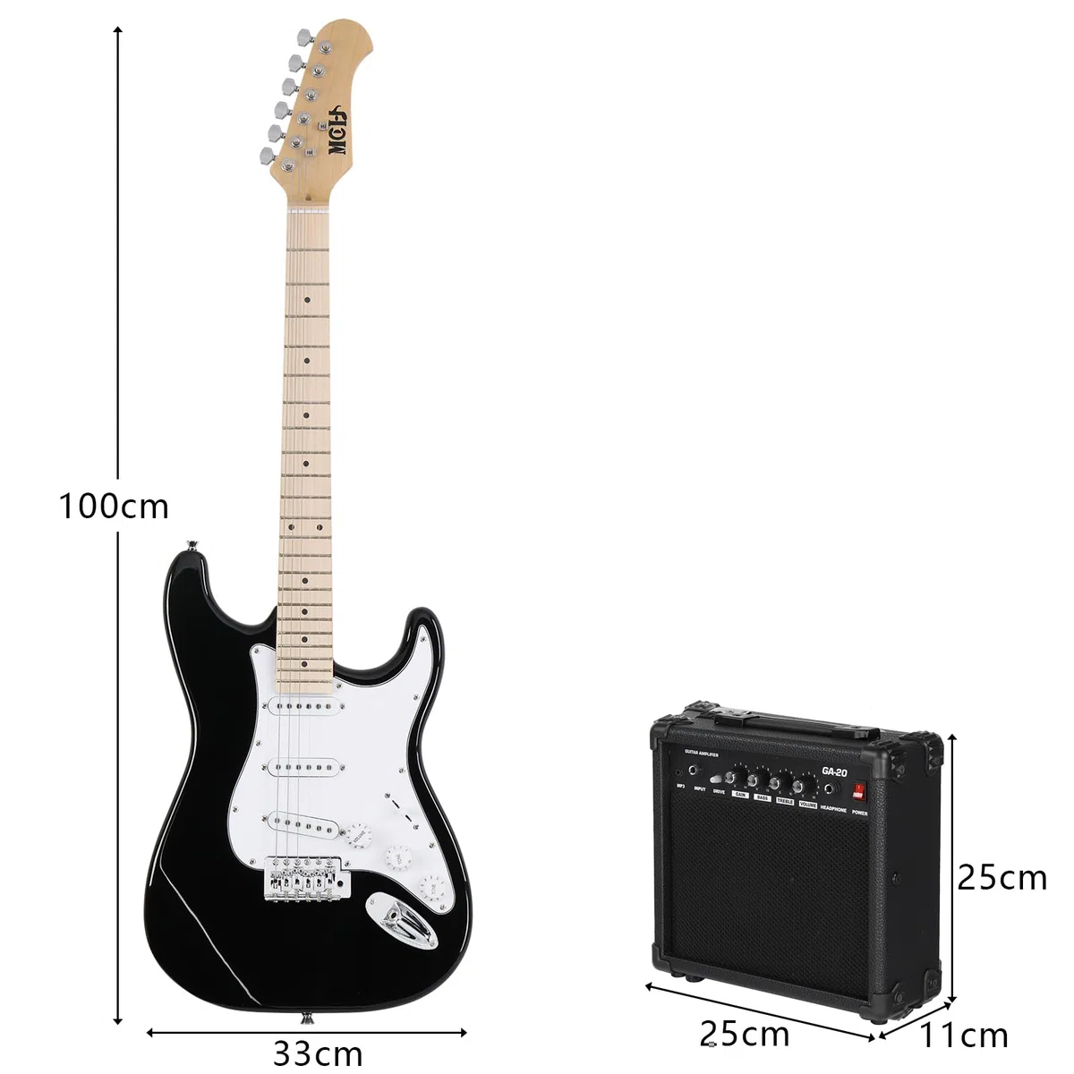 LEADZM E Gitarre Set, 39 Zoll Electric Guitar mit 20W Lautsprecher, Inklusive Gitarrentasche, Plektrum, Gurt, Verbindungskabel, Geeignet für Anfänger (Schwarz)
