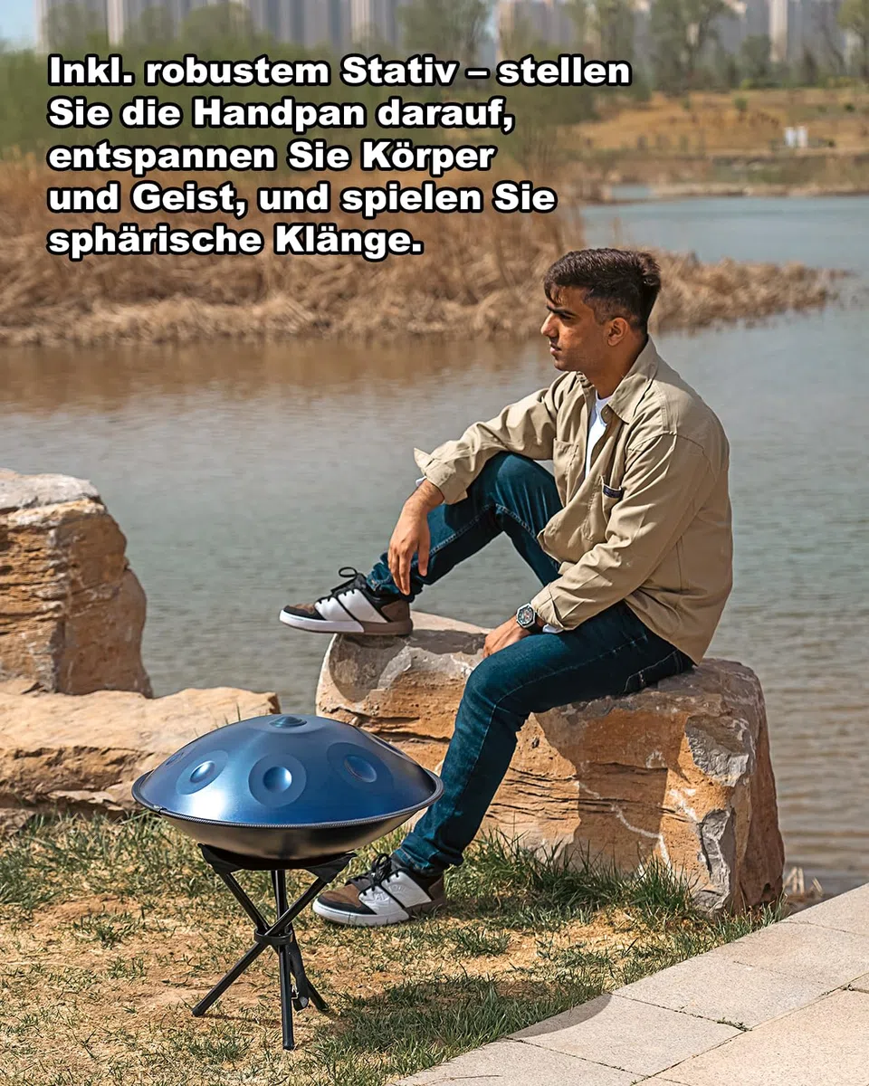 Handpan Drum Instrument 22 Zoll (55 cm) 10 Töne, 440 Hz D Minor handtrommel Music, Generates Meditation Sounds with Hand Pan, Ideal Handpan Instrument for Beginners