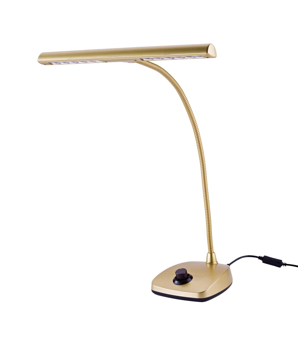 K&M 12298 LED-Pianoleuchte Gold 30 cm Lampenschirm 12 dimmbare LEDs Schwanenhals 2500 Lux