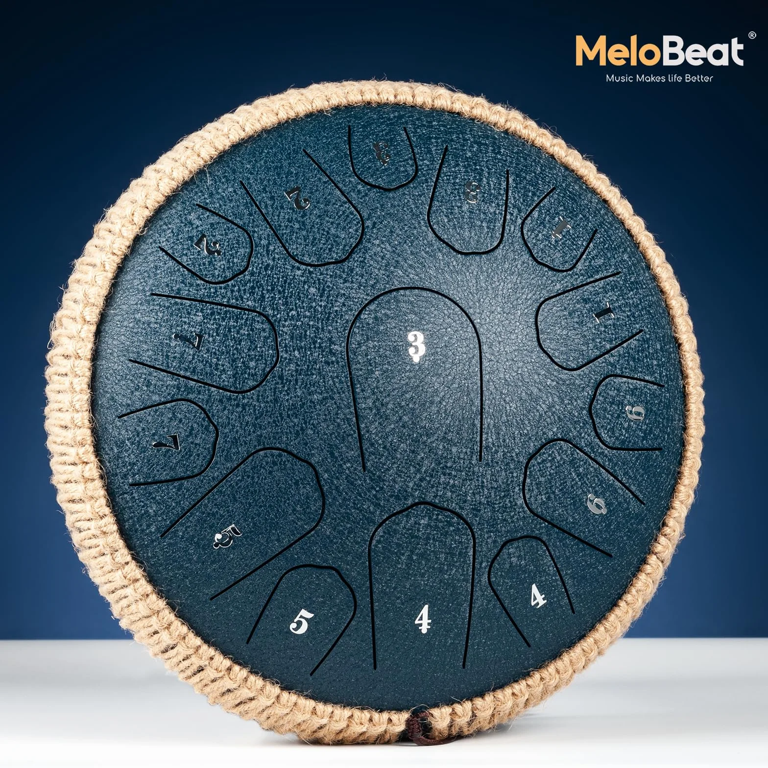 MeloBeat Zungentrommel 13 Zoll 15 Töne D Dur - Steel Tongue Drum Handpan Set inkl. Liederbuch, Schlagzeug Sticks, Tragetasche (Dunkelblau)