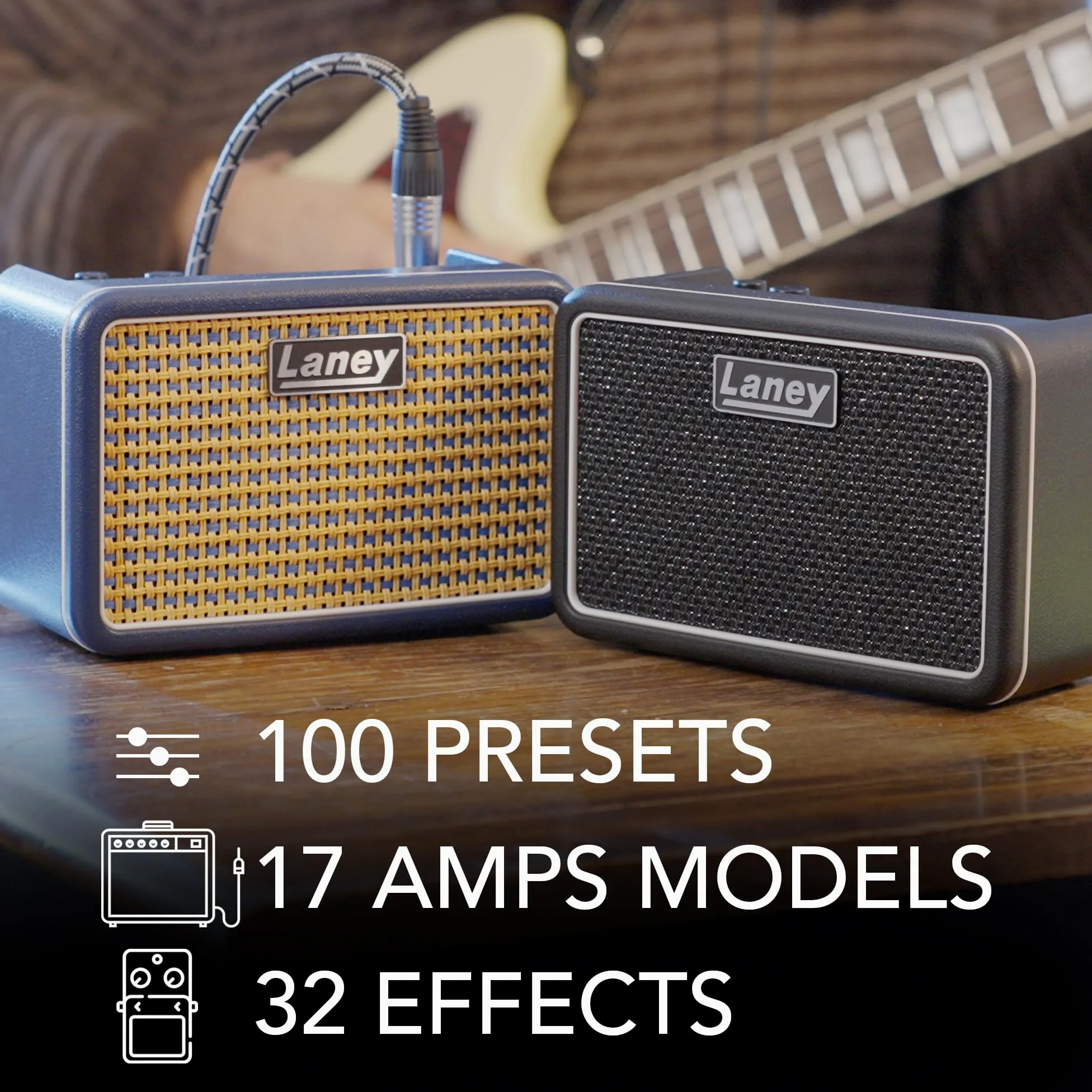 Laney PRISM MINI Tragbarer Smart-Gitarrenverstärker, App-gesteuerter Übungsverstärker mit 100 Presets, 17 Amp-Modellen, 32 Effekten, integriertem Tuner, Drum Machine, 14 Stunden Akkulaufzeit – Schwarz
