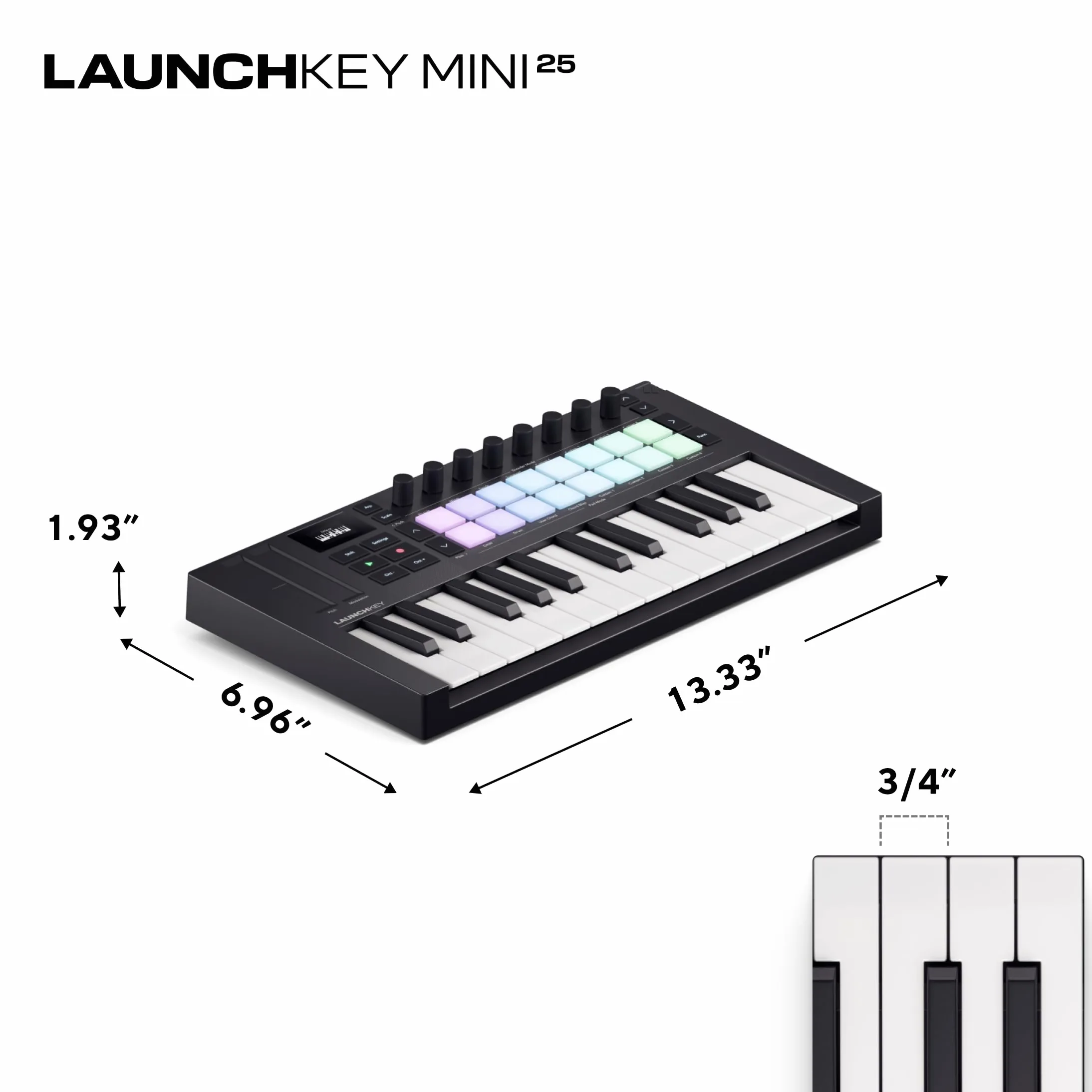Novation Launchkey Mini 25 [MK4] – Tragbares USB/MIDI-Controller-Keyboard mit 25 Minitasten und DAW-Integration. Akkord- und Skalenmodi, Drum-Pads und Arpeggiator. Inkl. Music Creation Software-Bundle