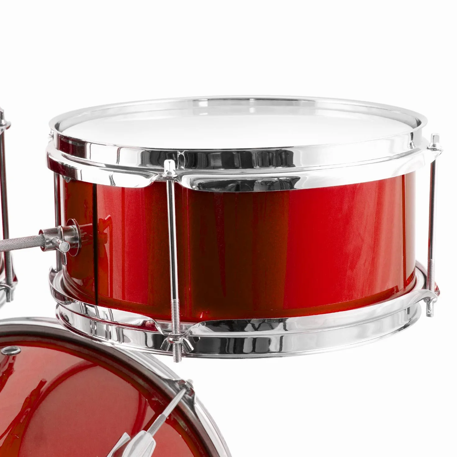 TIGER Junior Kinder-Drumkit, 3 Teile, Anfänger, Kinder-Drumset mit Snare, Tomtom, Bassdrum, Bassdrum-Pedal, Cymbal, Sitz und Sticks, - Red -