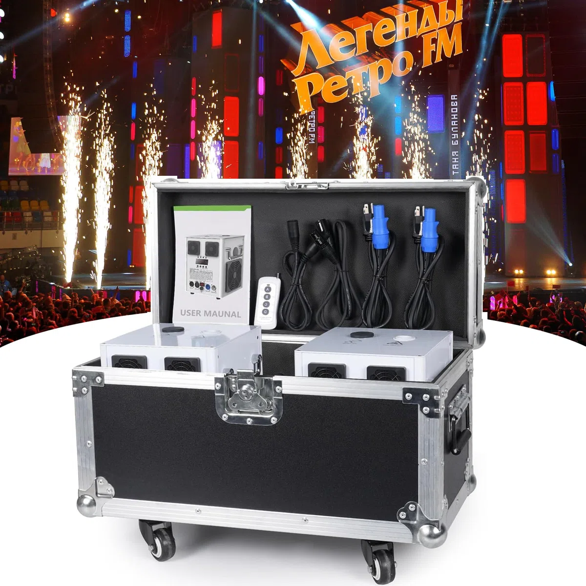 600W Cold Spark Machine mit Flightcase, Spark Machine Stage Effect mit Fernbedienung, Effekthöhe 1-5 Meter Stage Spezialeffekt Machine per DMX-512 in Big Show Hochzeitszeremonie Hochzeit, Bühne Party