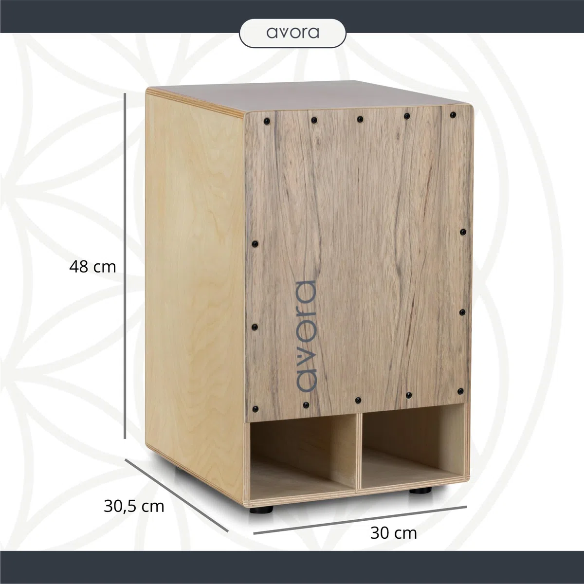 Avora Bass Boost Cajon - Percussion Trommelkiste mit verstärktem Bass - Sitztrommel mit Integrierter Griffschale - Snare-Effekt - Inkl. Sitzpad aus Neopren - Instrument mit Akazien-Furnier - Braun