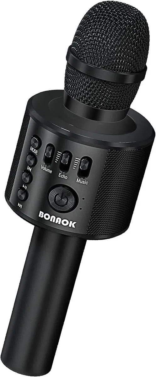 BONAOK Bluetooth Karaoke Mikrofon Erwachsene, Tragbares 3 in 1 Karaoke Mic, Handmikrofon für iPhone Android PC Smartphone (Schwarz)