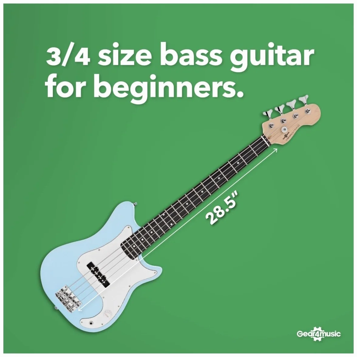 VISIONSTRING E Bass Gitarre 3/4 mit Verstärker 10W für Kinder - Elektrische Bassgitarre Set mit Gitarrentasche, Plektrum, Gurt, Stimmgerät, Kabel - Bass Guitar Gitarren Blau von Gear4music