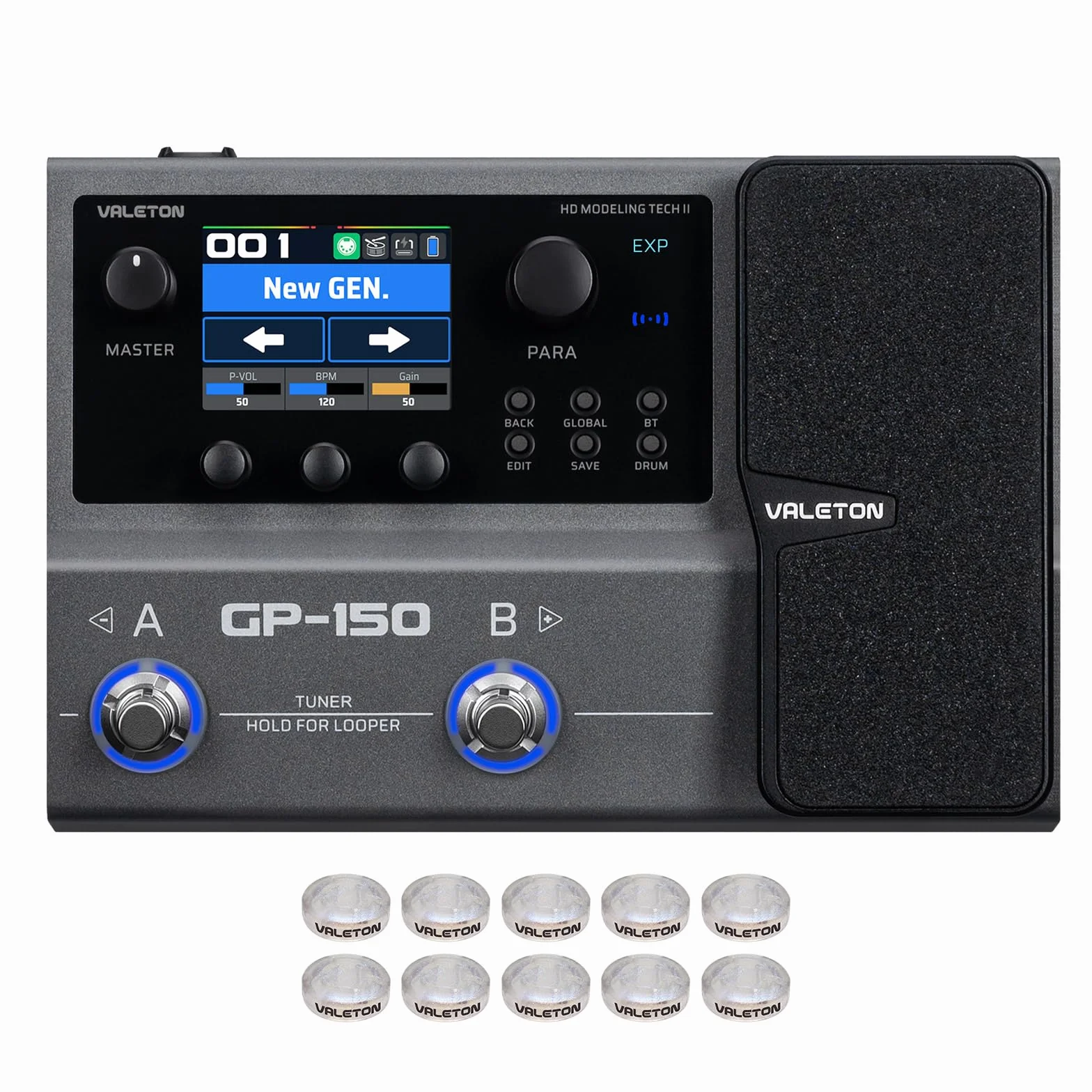 VALETON Multi-Effekt Prozessor 200+ HD Modeling Effekte, IR-Laden/NAM, 180s Looper, Drum und BT GP-150