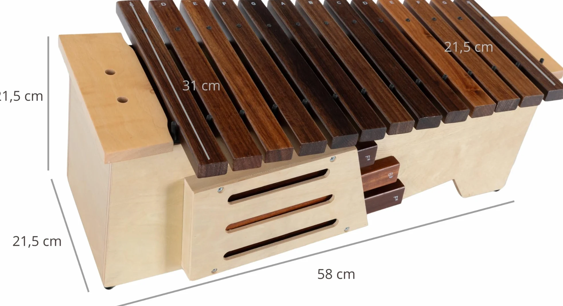Classic Cantabile AX-1600NG Altxylophon (Alt Xylophon, 16 Töne, C-Dur Tonleiter, Tonumfang: c' bis a'', Resonanzkasten aus Lindenholz, Schlägel) Lindenholz