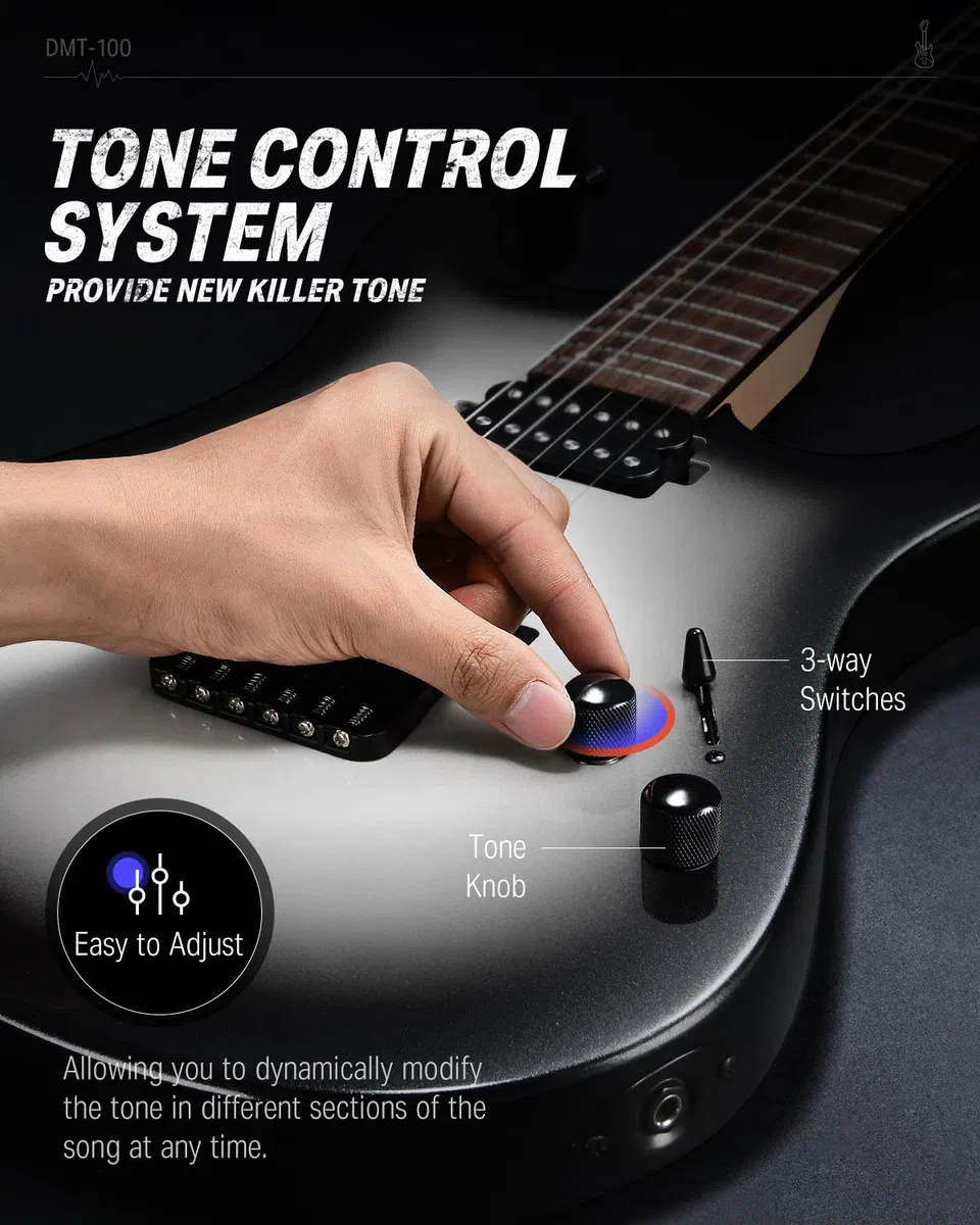 Donner Solid Body E-Gitarre, 39 Zoll Metall E-Gitarre Anfänger Kits mit Tasche, Saiten, Gurt, Kabel, Saitendämpfer für Rockmusikliebhaber, DMT-100 (Gradient Black)