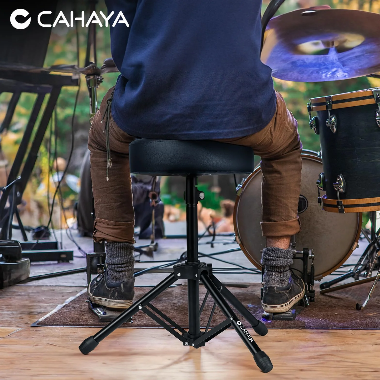 CAHAYA 6,5 cm Extra Dick Gepolsterter Schlagzeughocker: 168kg Superbelastbar Trommelhocker, Klappbar Drum Hocker, Schwarz, CY0334 Aktualisierung