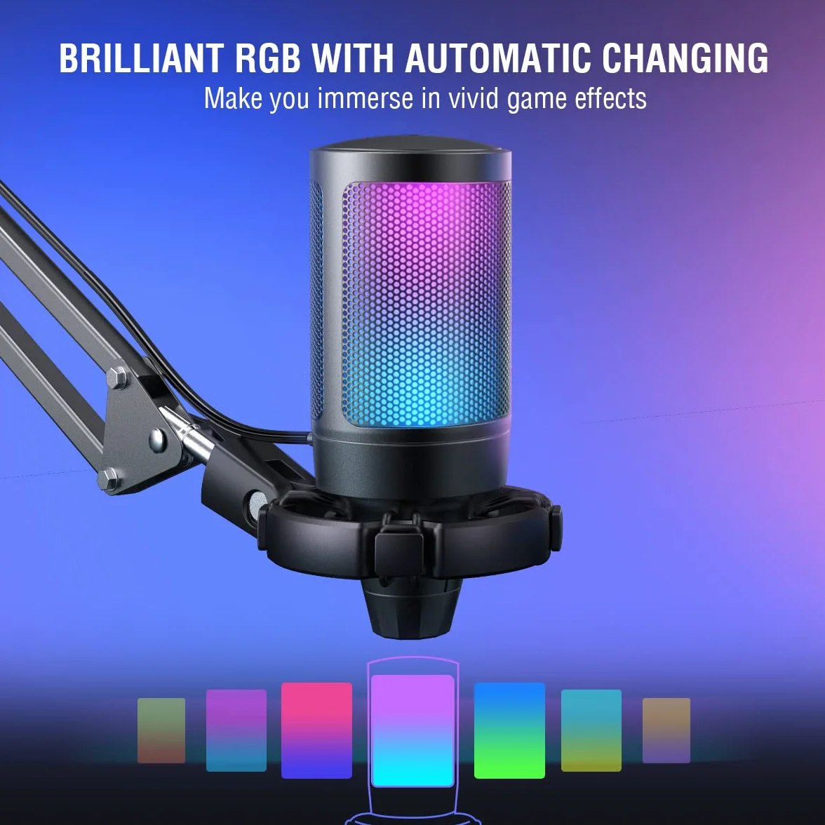 FIFINE Gaming Mikrofon PC mit Arm, USB Microphone Kit mit Stummschalttaste für Podcast Streaming Studio, MAC PS4 PS5