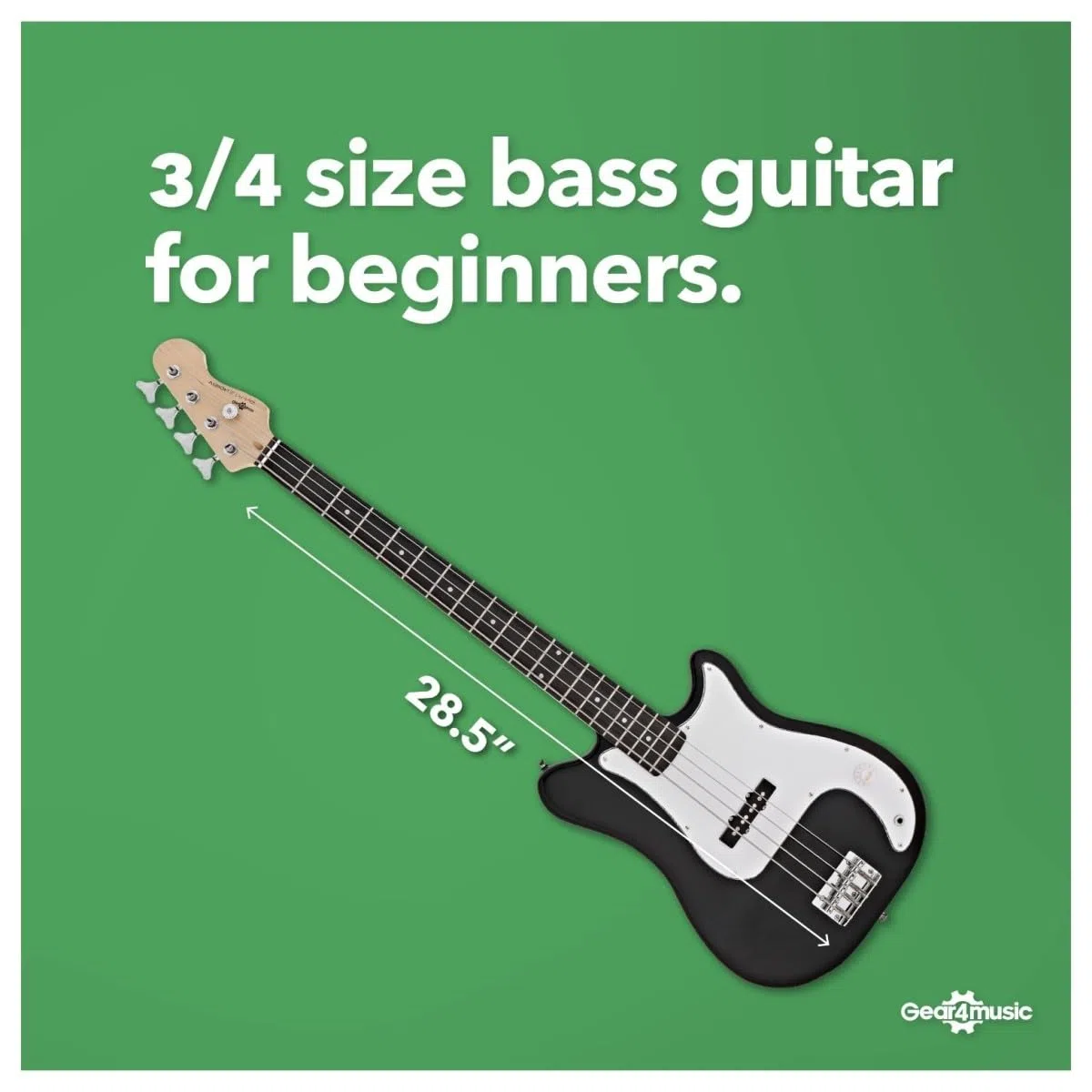 VISIONSTRING E Bass Gitarre Linkshänder 3/4 mit Verstärker 10W für Kinder - Elektrische Bassgitarre Set mit Gitarrentasche, Plektrum, Gurt, Stimmgerät - Bass Guitar Gitarren Schwartz von Gear4music