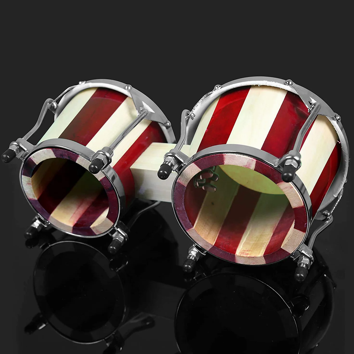 Pyle Bongo Trommel, Handtrommel, Bongo-Set 6.5”&7.5”/16.5cm&19cm, Handtrommel für Erwachsene, Anfänger & Profis, Hand Drum, Bongos, Schlagzeug- aus Holz, Stimbar, Leicht & Hochwertig