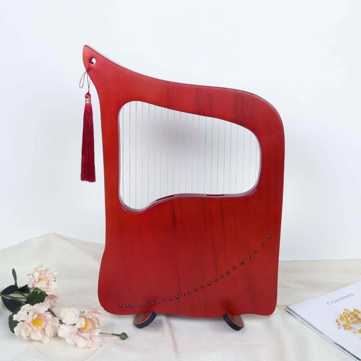 FJAUOQ Lyre Harfe Portable 24 String Harp Lyre Handgeschnitzte Tragbare Muster Mahagoni Holzinstrumente Harfe Instrument Lyre Geschenk für Musikliebhaber Studenten Anfänger,B 24 String