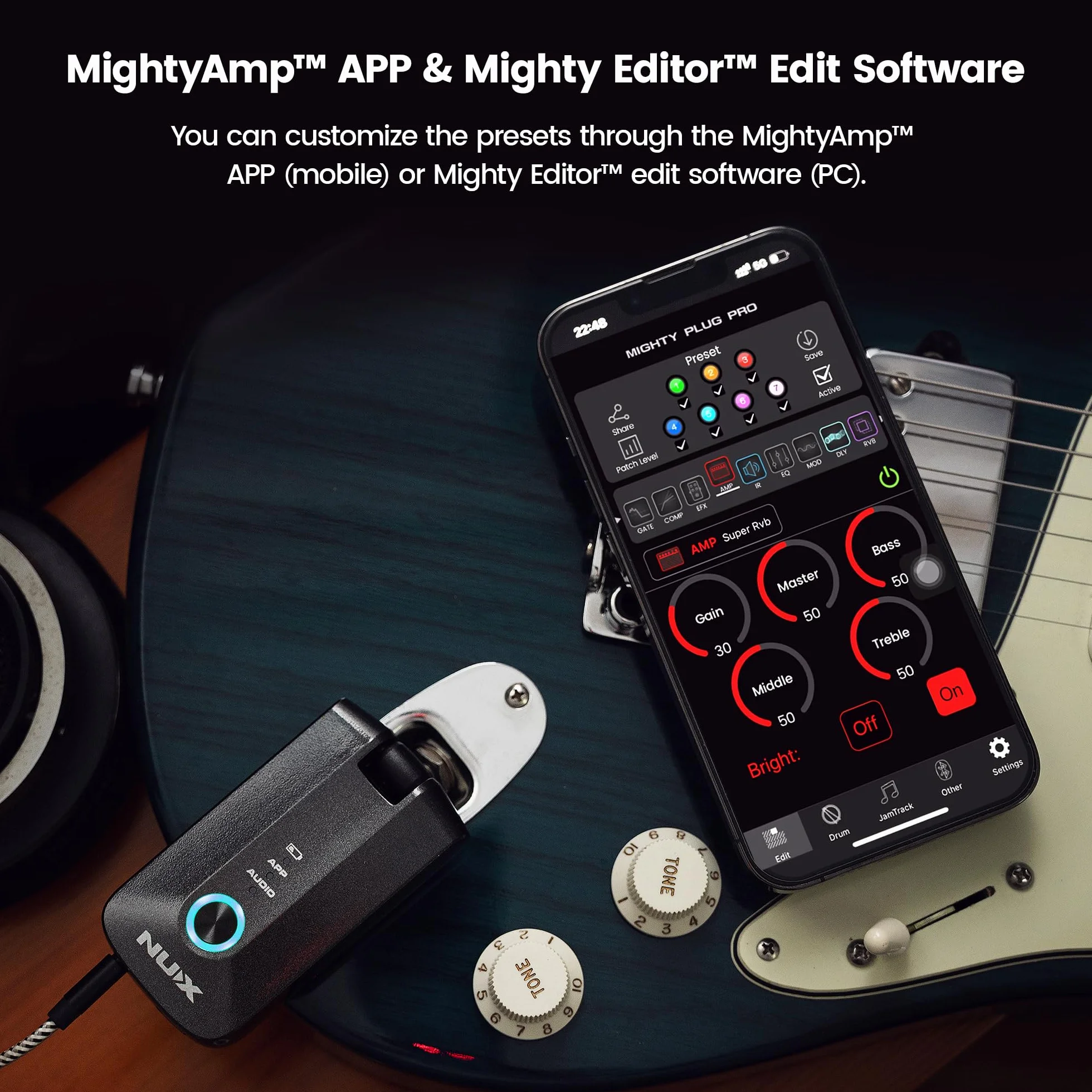 NUX MP-3 Mighty Plug Pro Gitarren-Kopfhörerverstärker mit Effekten und IR/Amp-Modellen