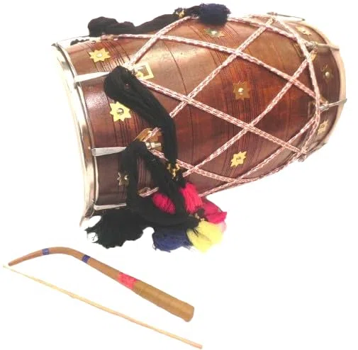 Punjabi Bhangra Dhol, Kacha Pakka Sheesham Holz, mit Tragetasche
