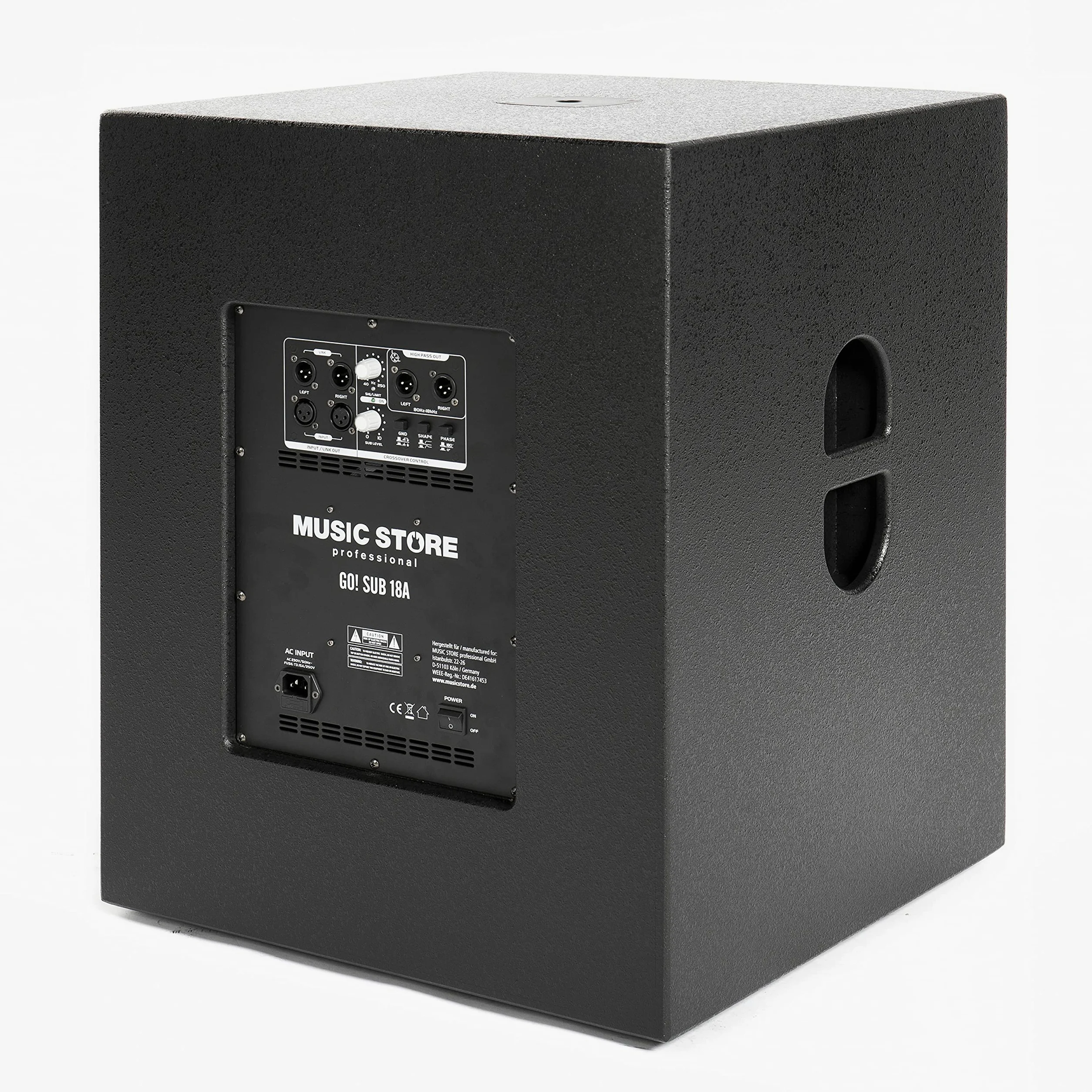 MUSIC STORE Go! Sub 18A Aktive Bassbox - 18 Zoll Tieftöner, 280W RMS, 1000W Peak Leistung, Holzgehäuse, XLR Eingang & Ausgang, Ideal für Veranstaltungen und Konzerte