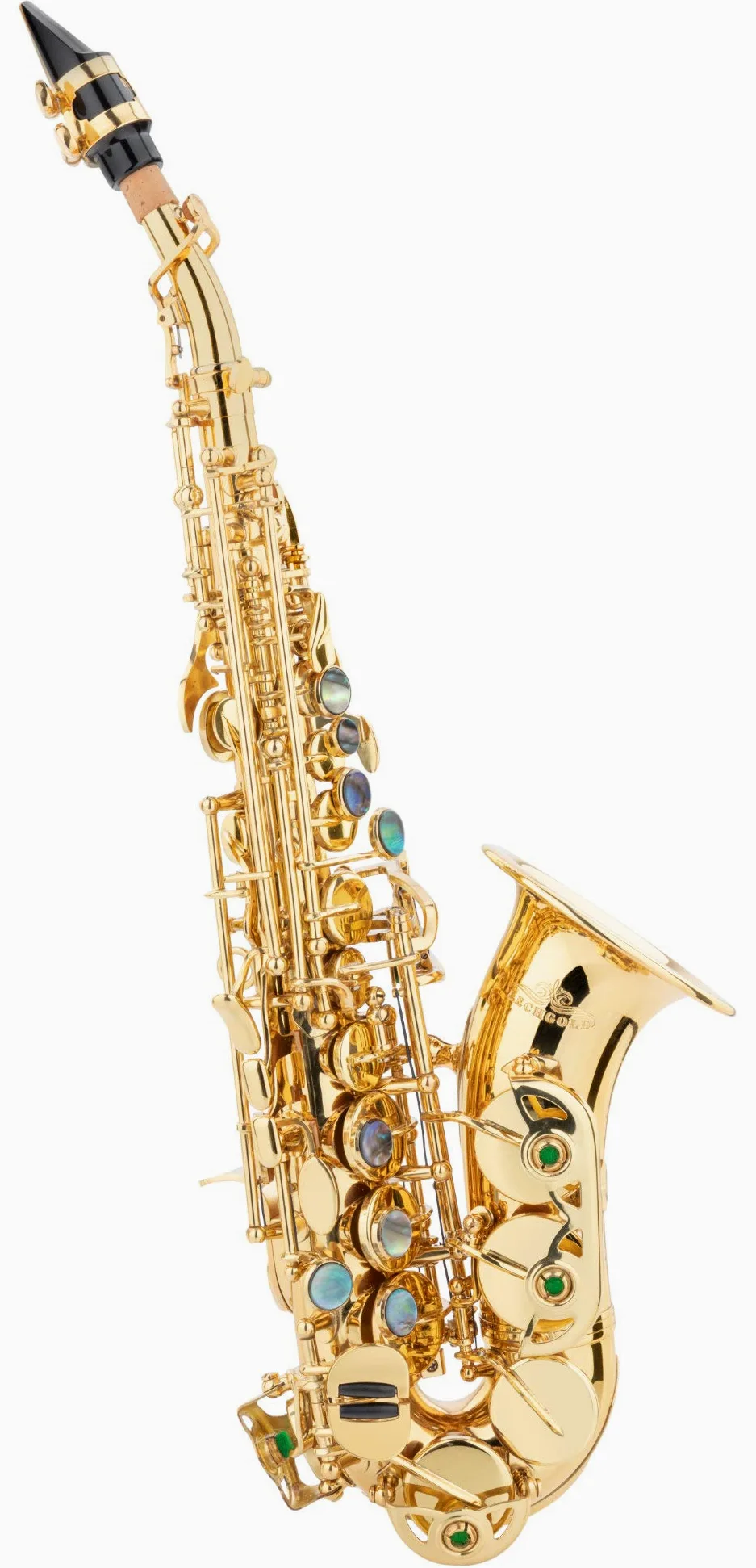 LSS-20Lc Sopran-Saxophon gebogen - aus lackiertem Messing - Kräftiger, runder Klang - Inklusive ESM Mundstück aus deutscher Fertigung und Leichtkoffer mit Rucksack-Garnitur - lackiert