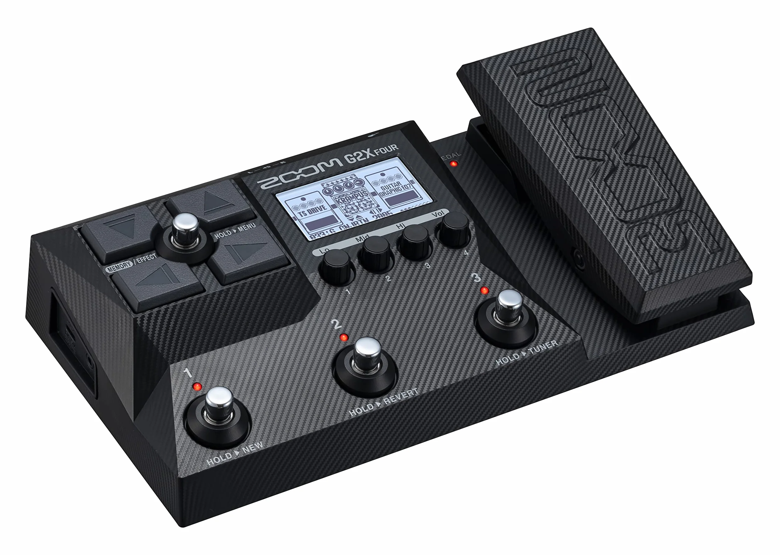 ZOOM G2X FOUR kompaktes Multi-Effekt Expressionspedal für Gitarre mit großem Sound, Amp-Modelling, Effekt-Modelling von Boutique-Pedalen, IR-Technologie für Bühne & Studio