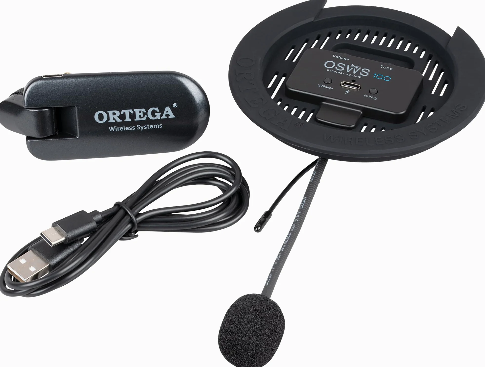 Ortega Guitars Wireless System Pickup – Tonabnehmer für Gitarren mit 100 mm Schallloch – Wiederaufladbar – Schwarz (OSWS100)