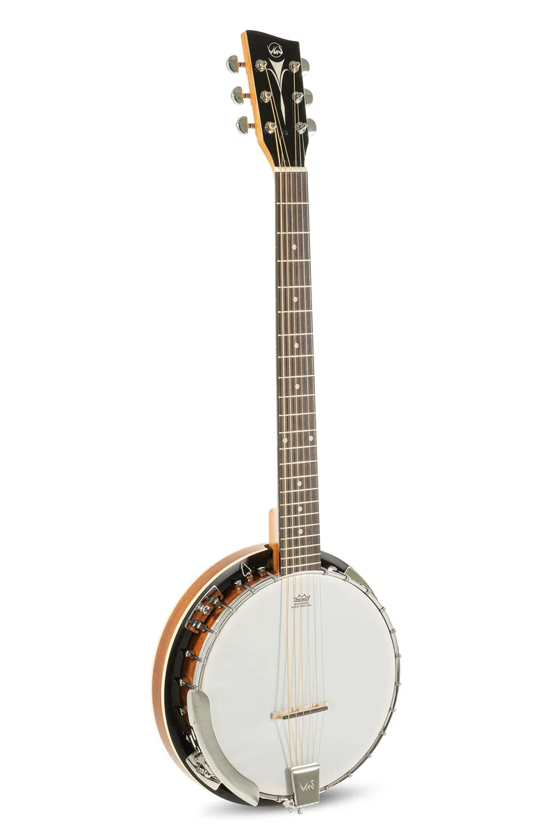 GEWA Gitarren-Banjo 6-saitig Serie Select - Mahagoni-Kessel Ø 33,5cm - Mahagoni-Resonator - inkl. Koffer - REMO Weatherking Fell - Naturfarben - Hochglanzlackiert