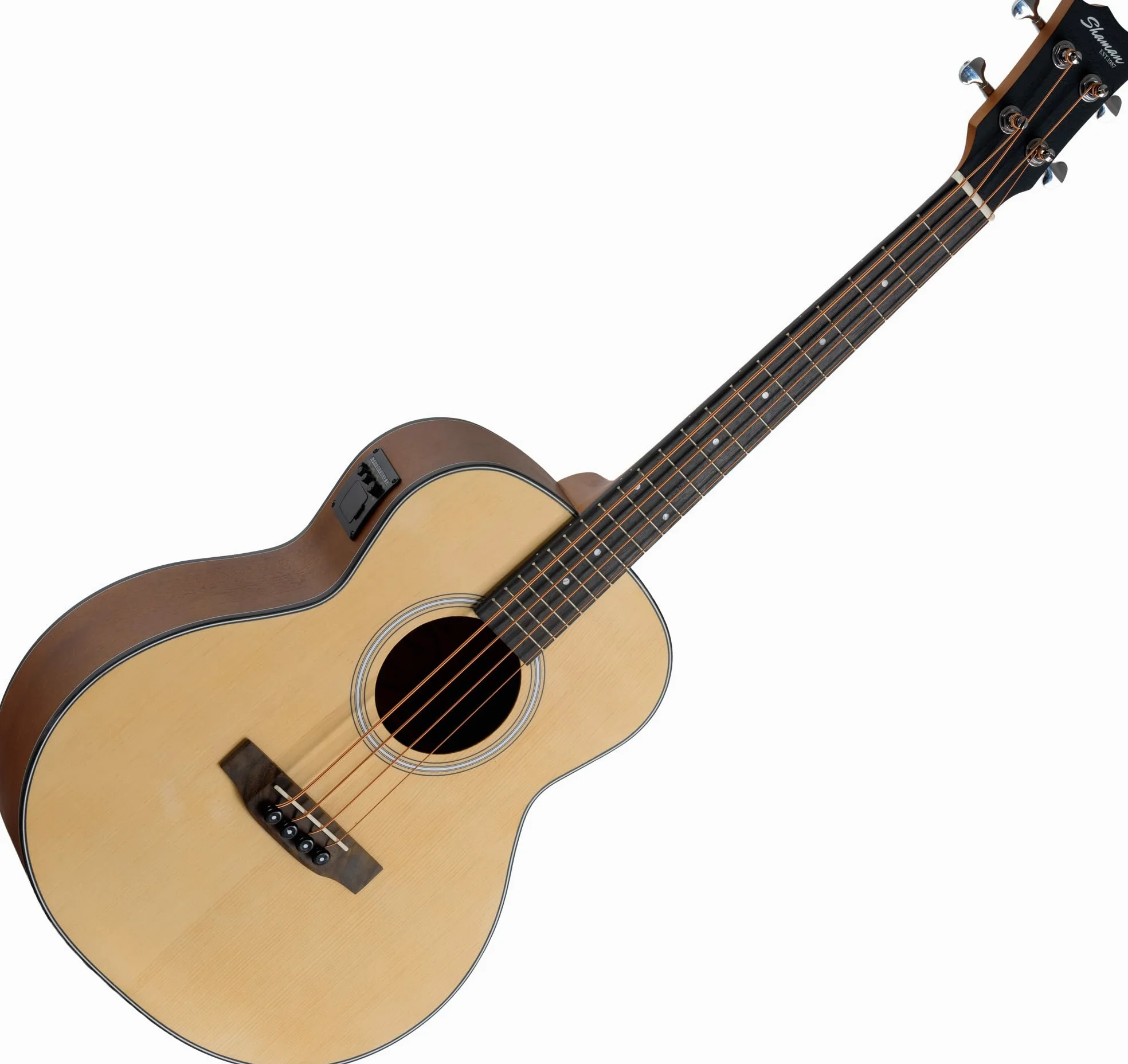 Shaman ABM4-50E-NT Akustik Bass 4-Saiter Short-Scale Bass mit Tonabnehmer Piezo-Elektronik Stimmgerät Mahagoni Fichte Korpus Natur