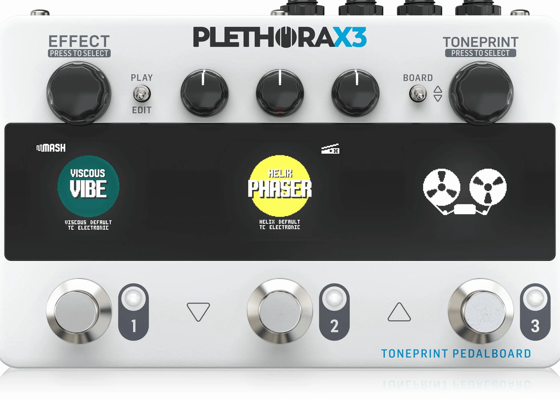 TC Electronic PLETHORA X3 Gitarrenpedal | TonePrint Pedalboard mit bis zu 127 Boards | 3 Pedalsteckplätze | 75 TonePrint Slots pro Effekt | 3 MASH Fußschalter | Tape Deck Looper