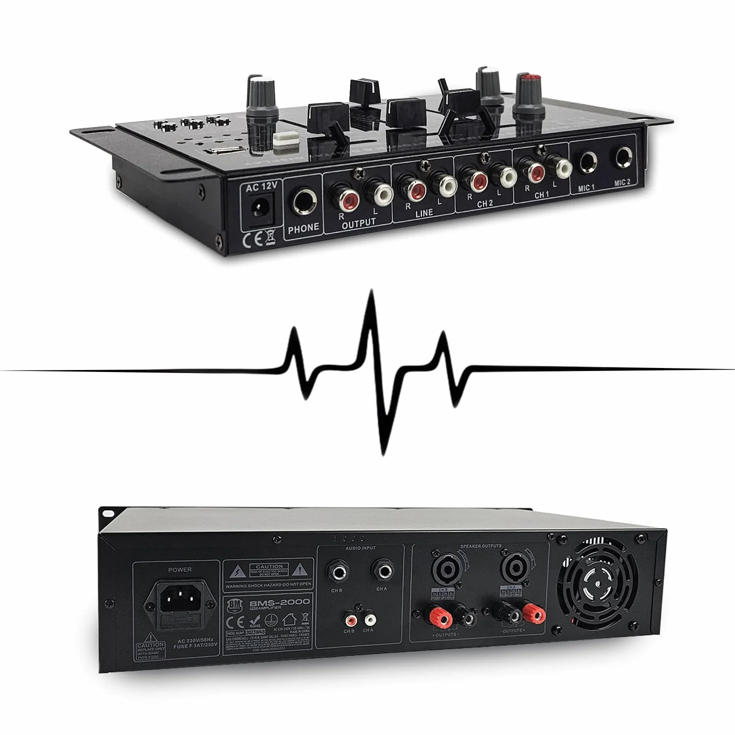 Sound-Set DJ 3400 W Verstärker 2000 W, Lautsprecher 2 x 700 W, Füße, Mischpult, 8 Lichter, Xperformer LED, Kopfhörer Mikrofon