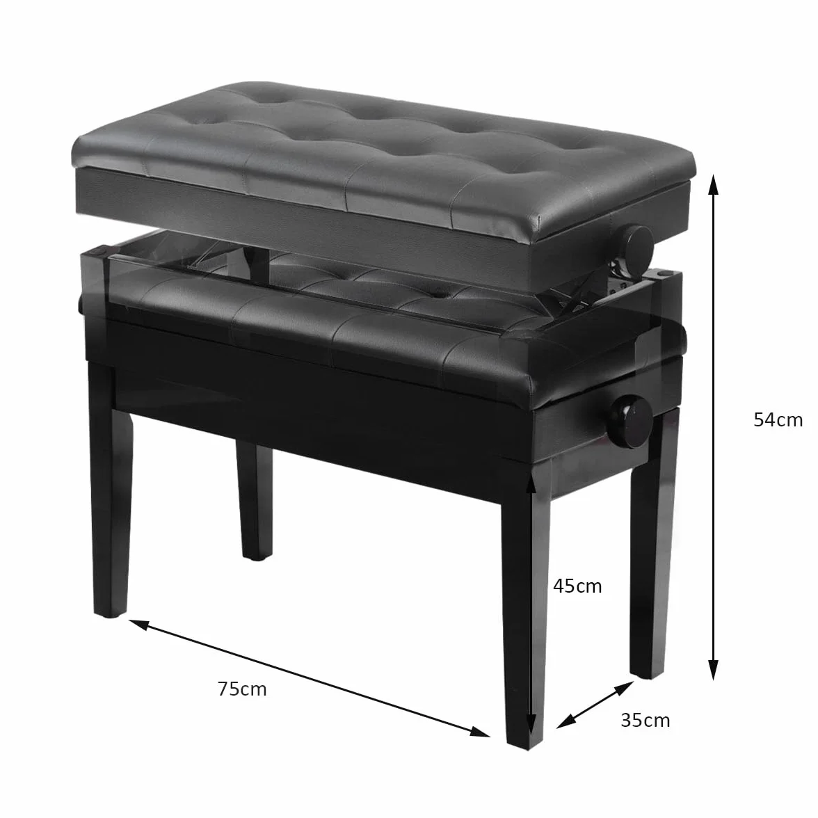 LIFEZEAL Doppelter Klavierhocker, Klavierbank höhenverstellbar, Klavierstuhl mit Aufbewahrungsbox, Pianobank Piano Hocker für 2 Personen, Schwarz
