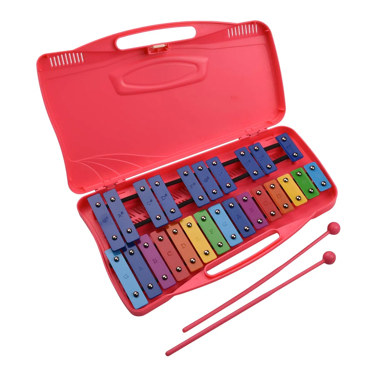 Btuty 25-Noten Glockenspiel Xylophon mit Koffer und 2 Schlägeln – Percussion Instrument GG Tonumfang, Aluminium Klangplatten, Tragbares Musik-Lehrinstrument (Rosa)