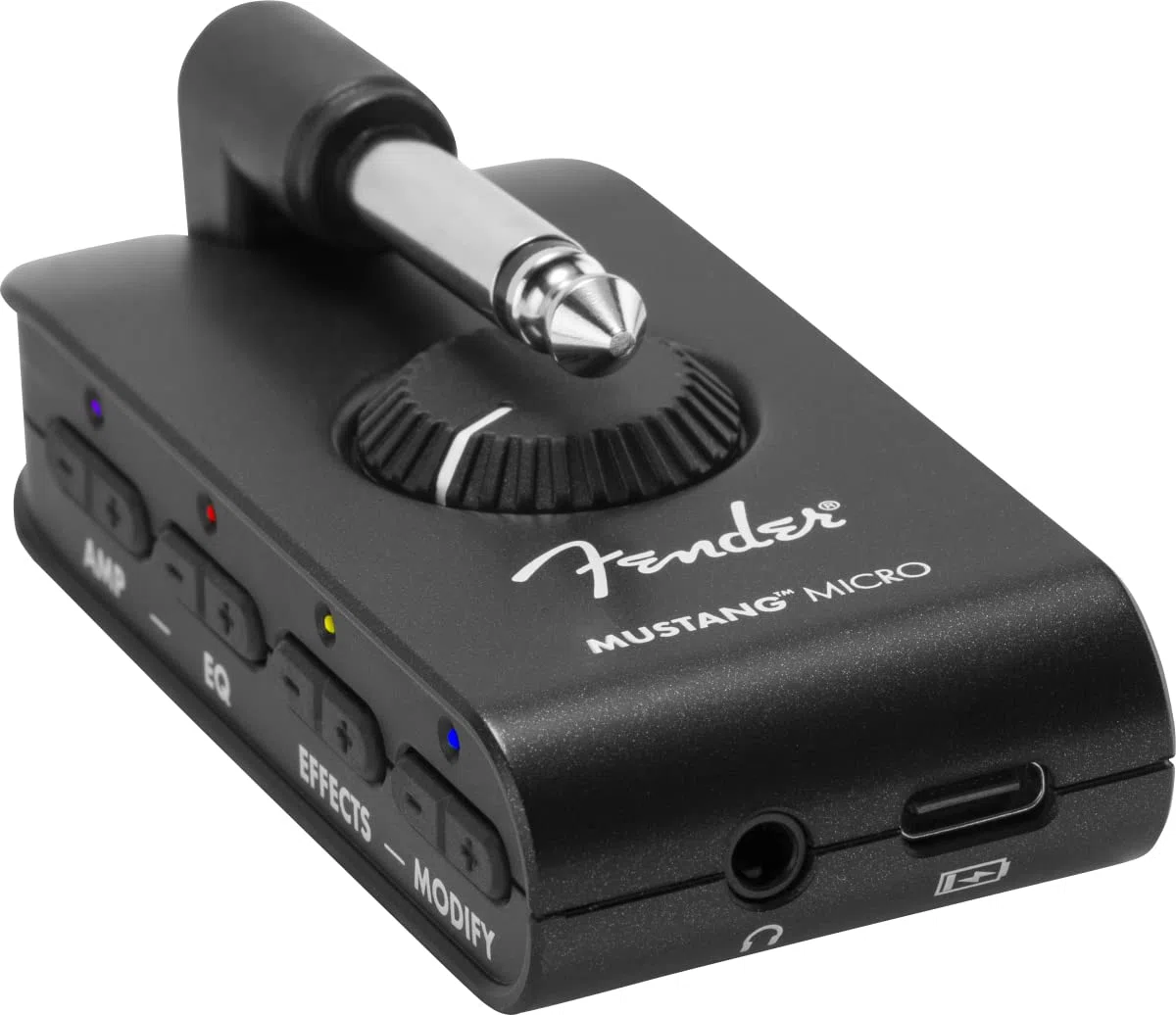 Fender Mustang Micro Amp – Der ultimative All-in-One Kopfhörer-Verstärker & Dragon Guitar Capo – Handlich & geeignet für jeden Spieler – Schwarz