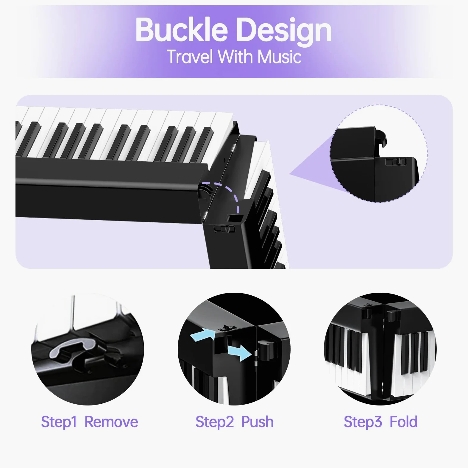 TERENCE Piano mit 88 Tasten Faltbares Klaviertastatur mit 1800mAh Batterie unterstützung MIDI USB-Schnittstelle Piano-Anwendung mit Bluetooth Notenständer Aufkleber Audiokabel Kopfhörer Sustain Pedal