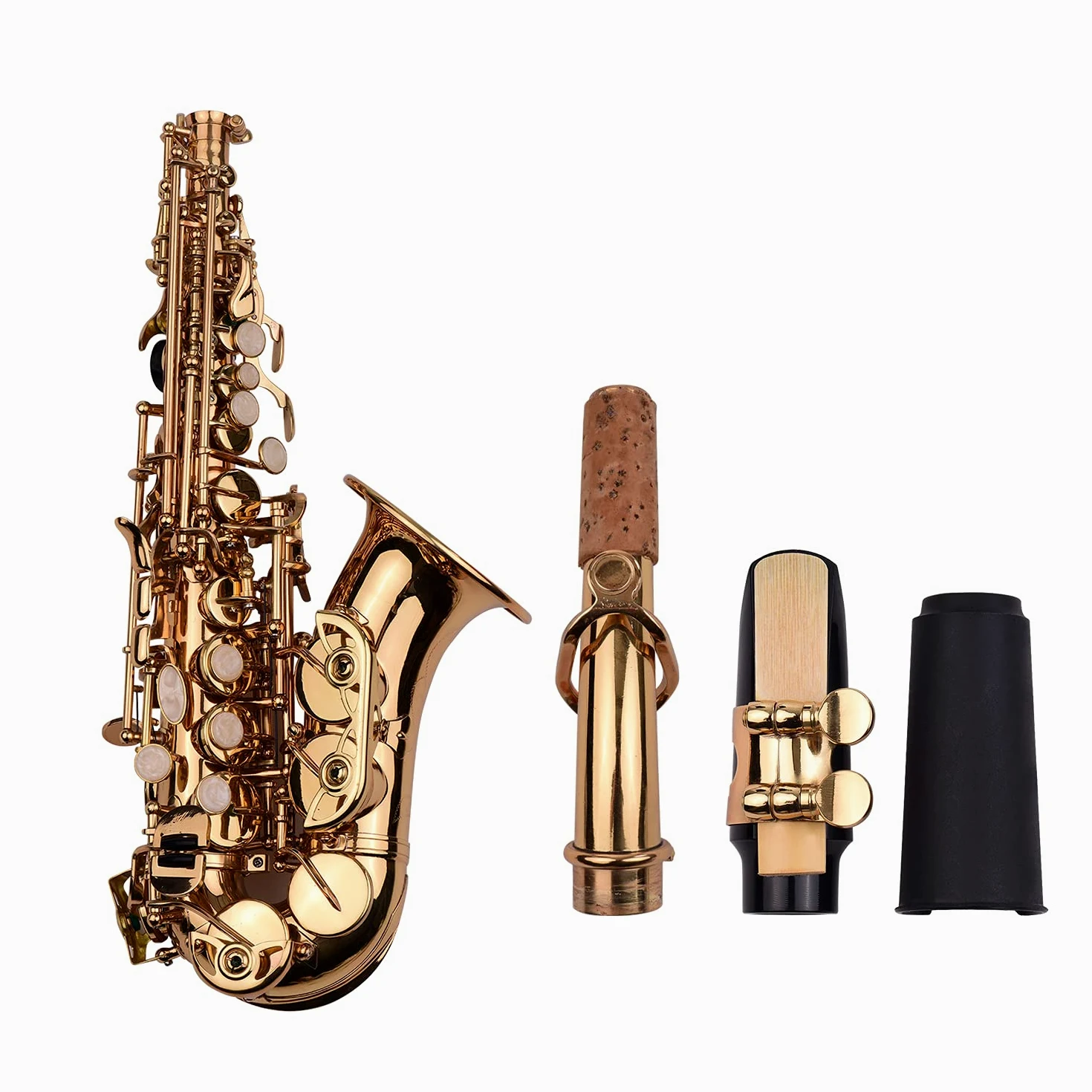 Mini-Bb-Sopransaxophon, Saxophon, Messingmaterial, Goldlack-Oberfläche, Holzblasinstrument mit Tragetasche, Handschuhe, Reinigungstuch, Bürste, Blätter, Saxophongurt,Bb Saxophon