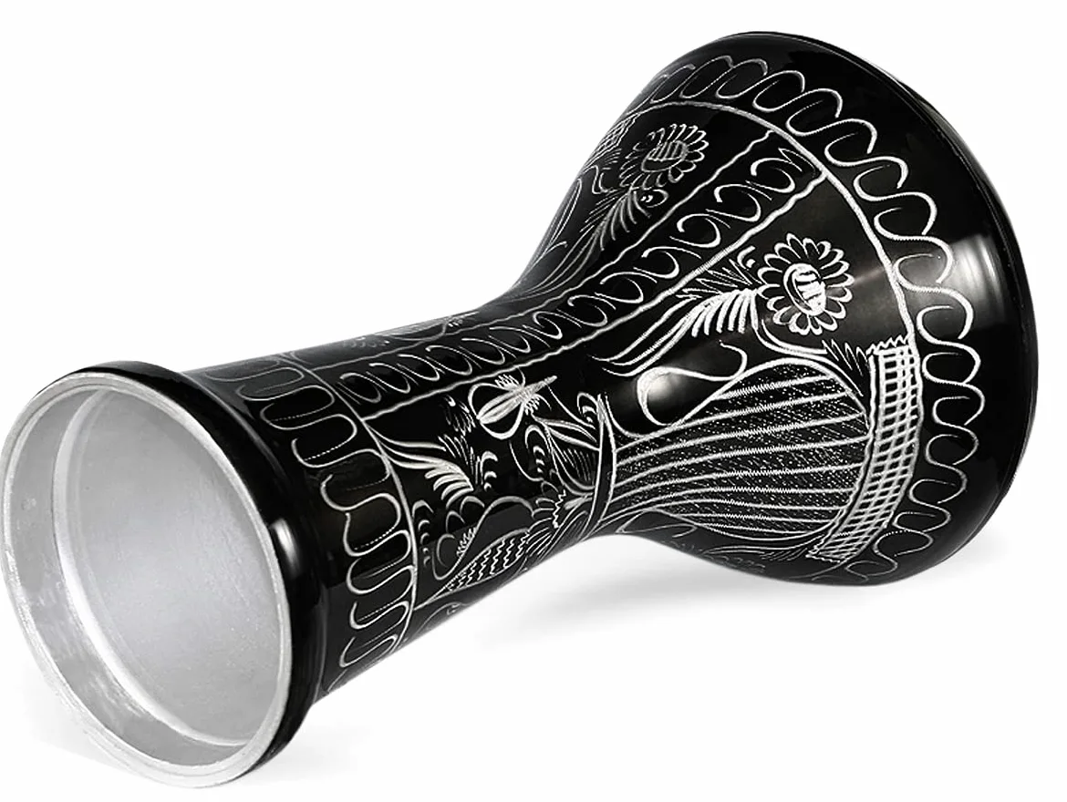 Orientalische Aluguß Handtrommel Darbuka, Dümbek mit Tasche, Schlüssel und Ersatzfell