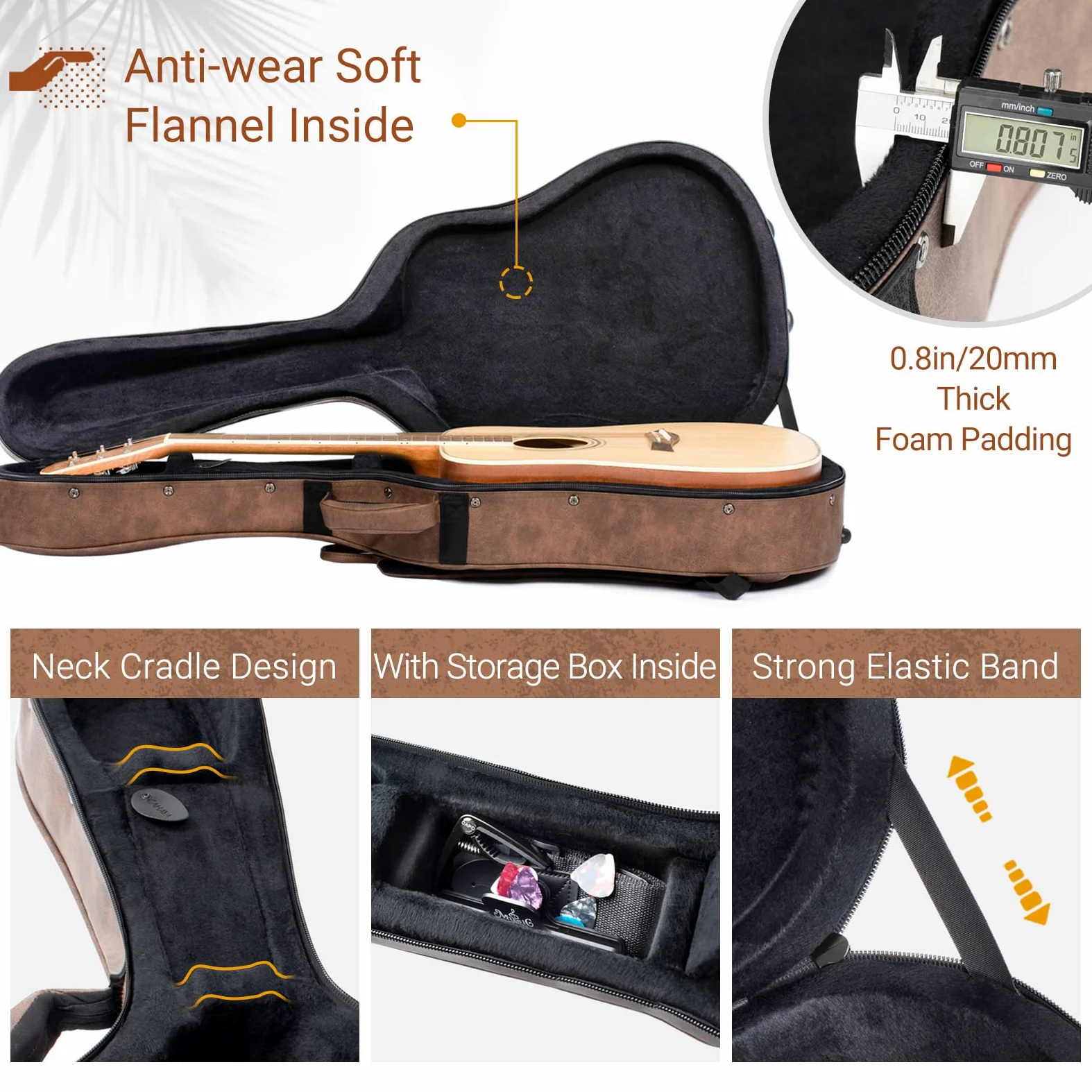CAHAYA Akustikgitarre Koffer Hardshell 20mm Dicke Polsterung Wasserdichtes PU-Design Einfache Reinigung geeignet für 40 41 Zoll Akustikgitarre CY0227