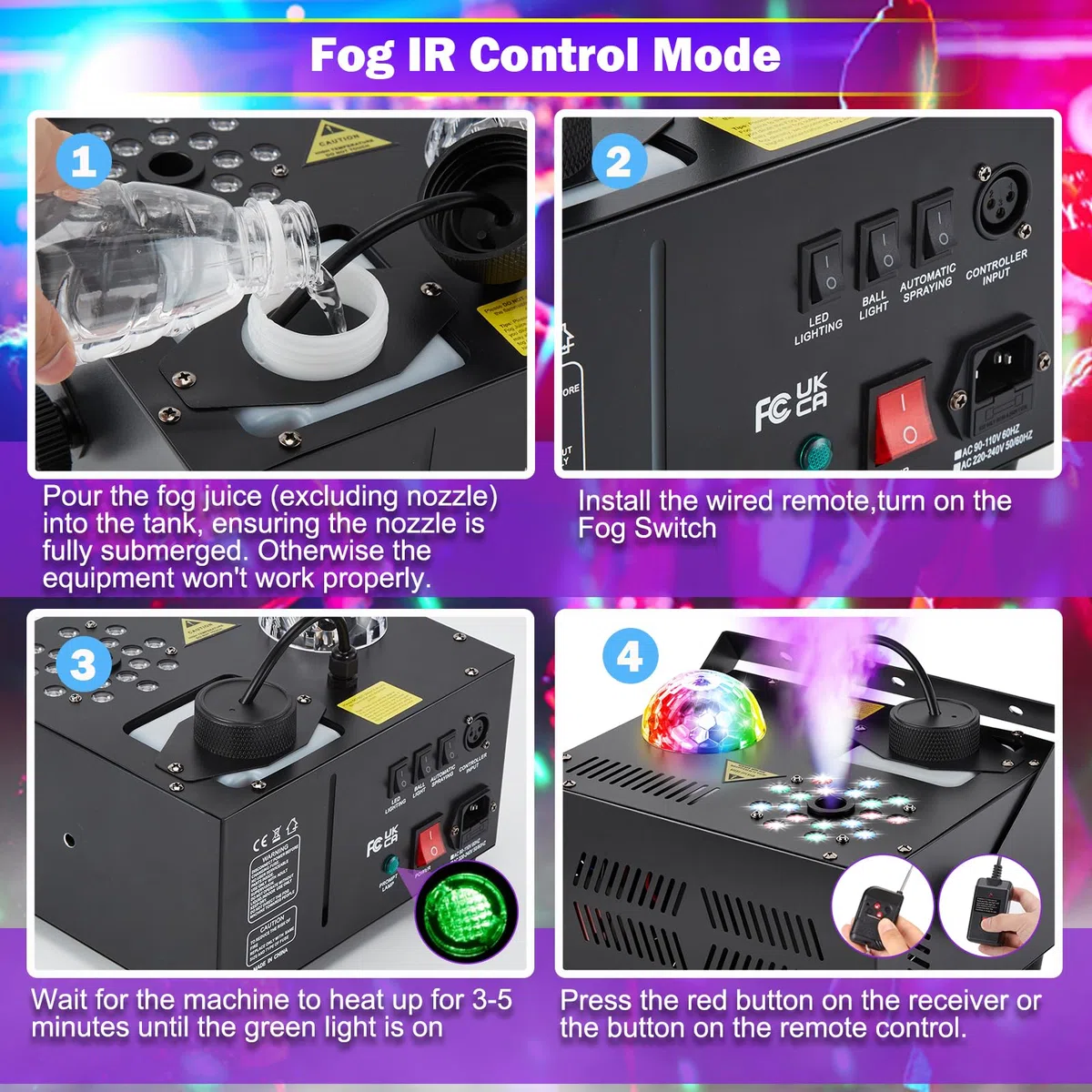 Hakuta 1000W Nebelmaschine Vertikale Rauchmaschine mit 18 LED-Leuchten&Discokugel für Halloween, Hochzeit, Disco, Club, Weihnachtsfeier, DJ-Auftritt