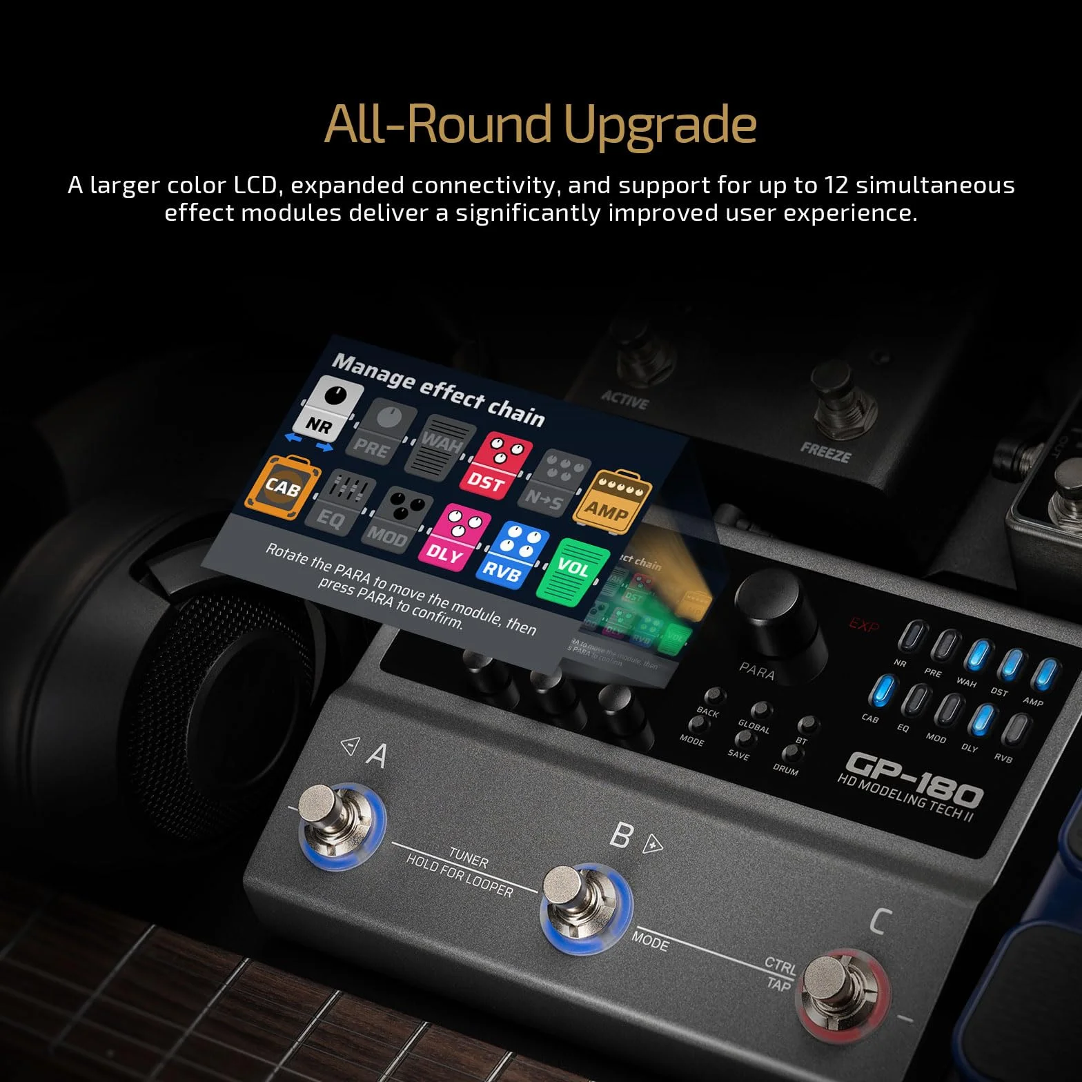 VALETON Multi-Effekt Prozessor mit HD-Modelling, 200+ Effekten, IR & NAM, Looper, Drum Machine, USB Audio Interface GP-180